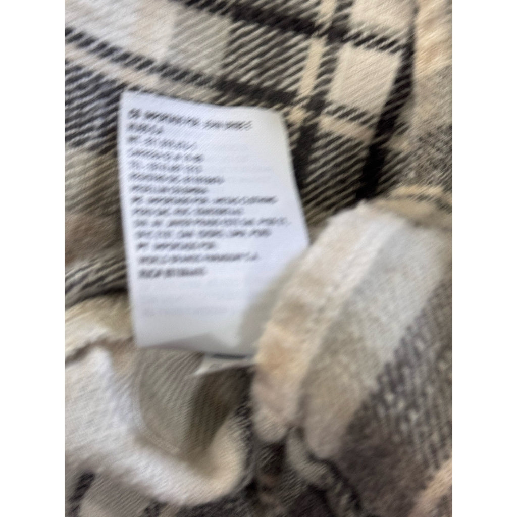 American Eagle Women's Hooded Plaid Button Up Shirt Cream Grey Medium