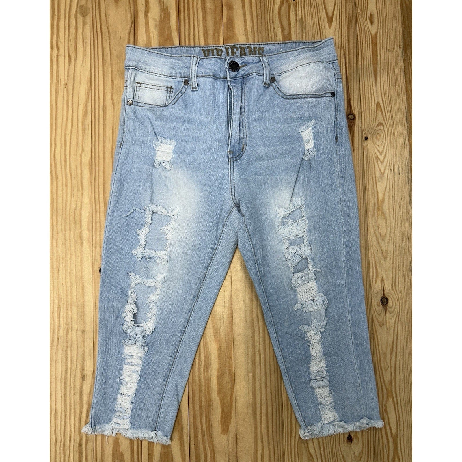 VIP Jeans Size 9/10 Womens Straight Distressed Stretch Mid Rise Blue Denim