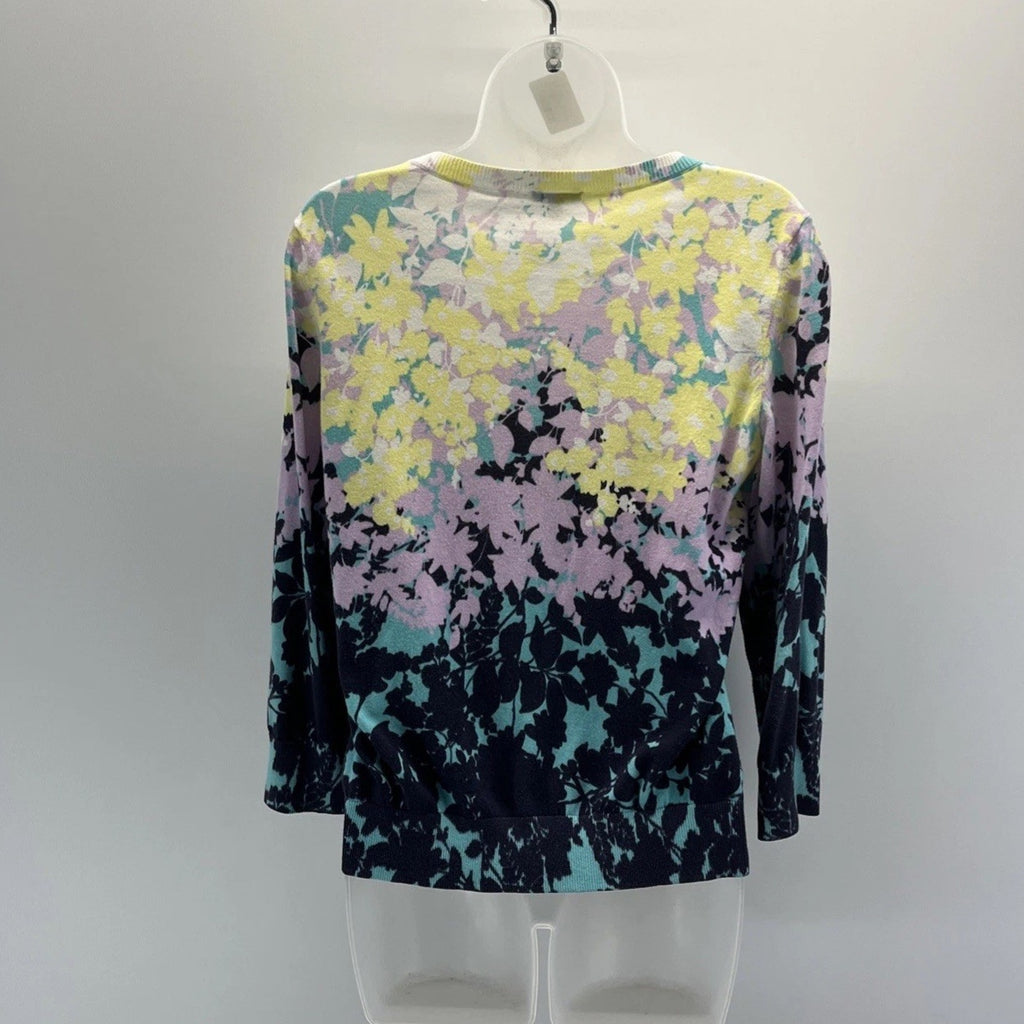 Talbots Floral Cardigan Sweater Button Up 3/4 Sleeve Cotton Rayon Size M