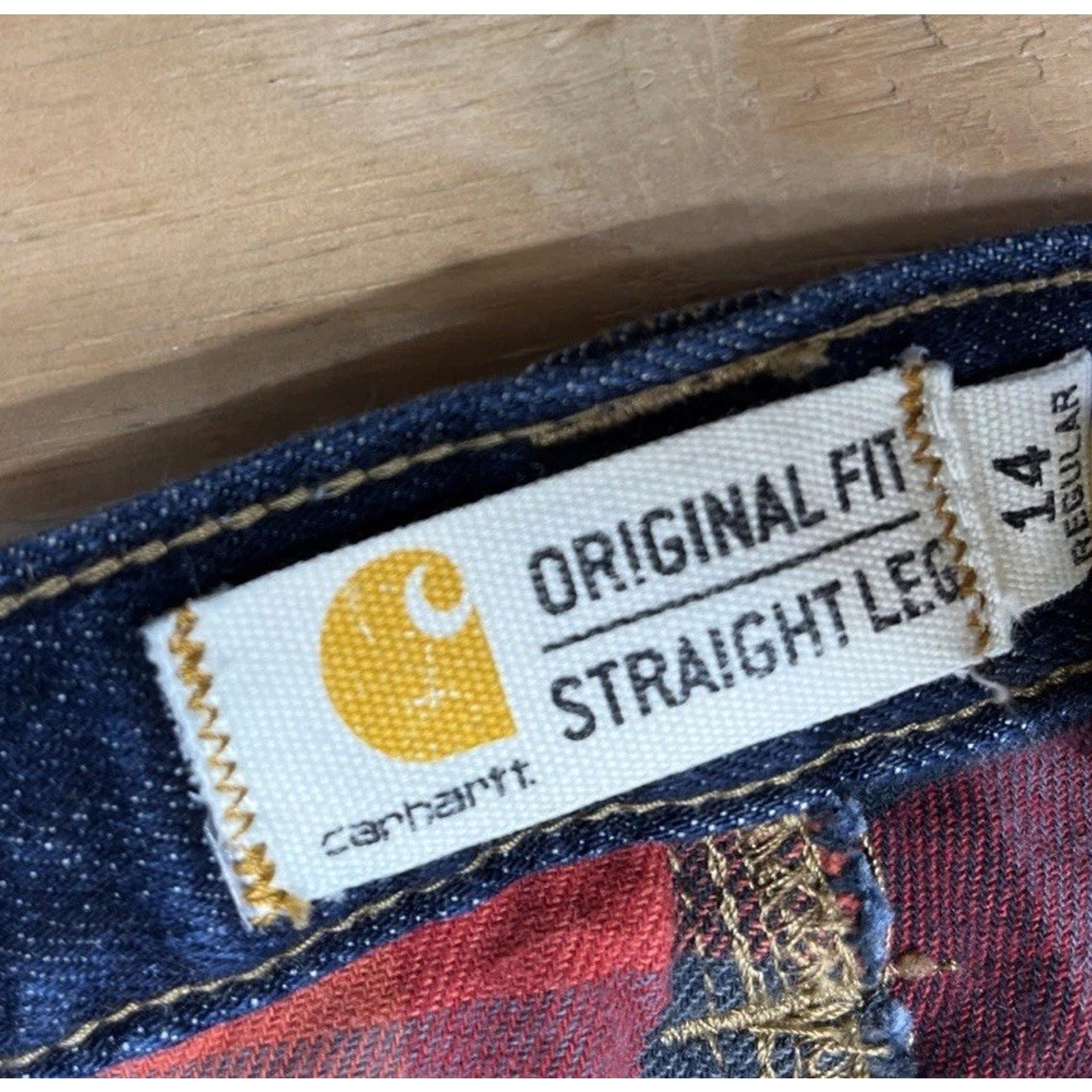 Carhartt Jeans Womens 14 Blue Flannel Lined Original Fit Straight Leg Hem 33x27