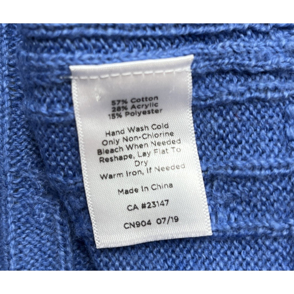 TALBOTS Soft Cable Knit Crewneck Sweater Blue Size XL Button Sleeve Detail