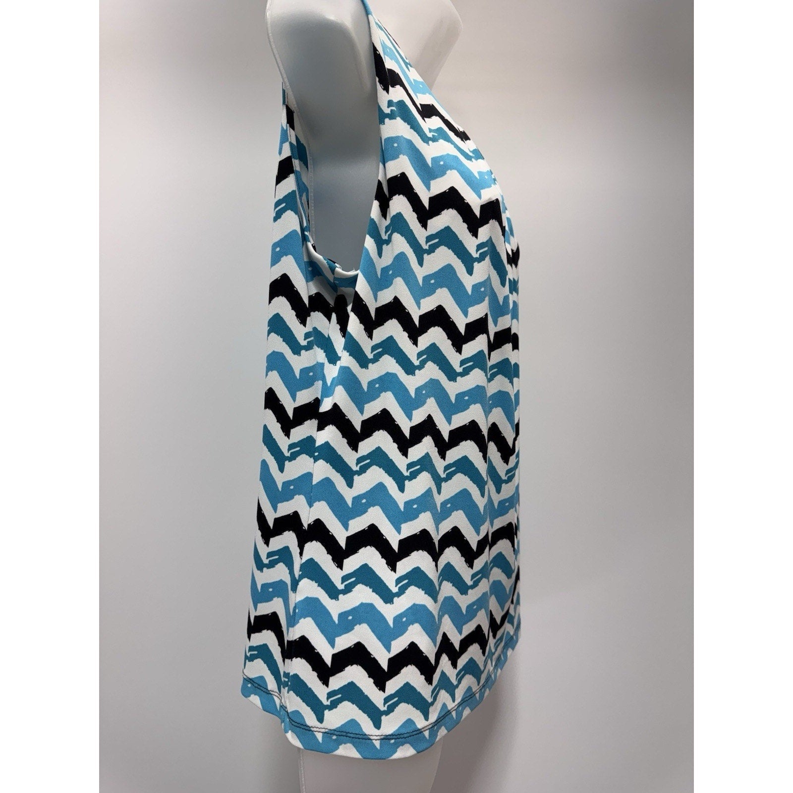 Calvin Klein Sleeveless Zig Zag Print Top Pleated Blue Black Women’s Size XL