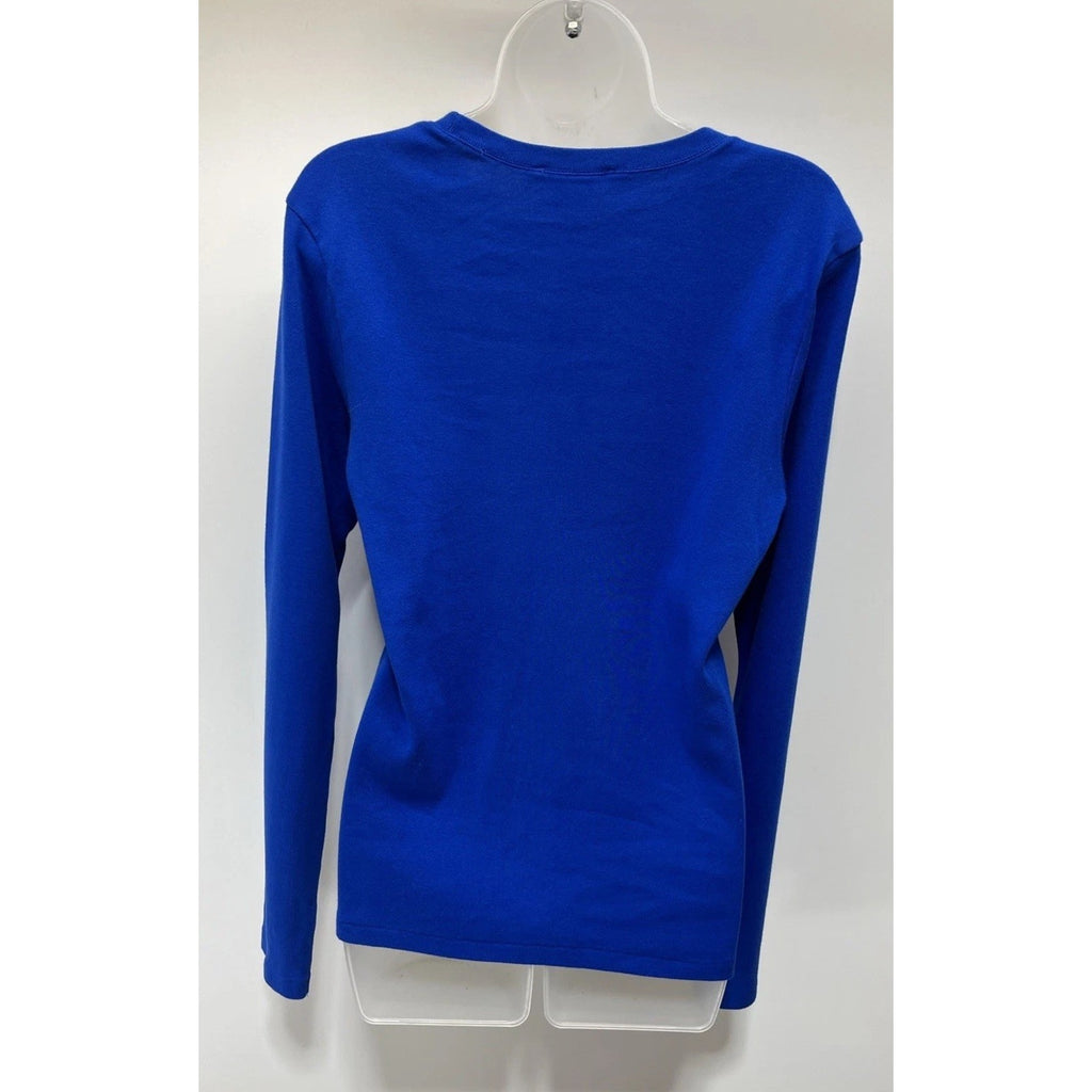 Ralph Lauren Sport Shirt Womens XL Blue Long Sleeve Green Pony