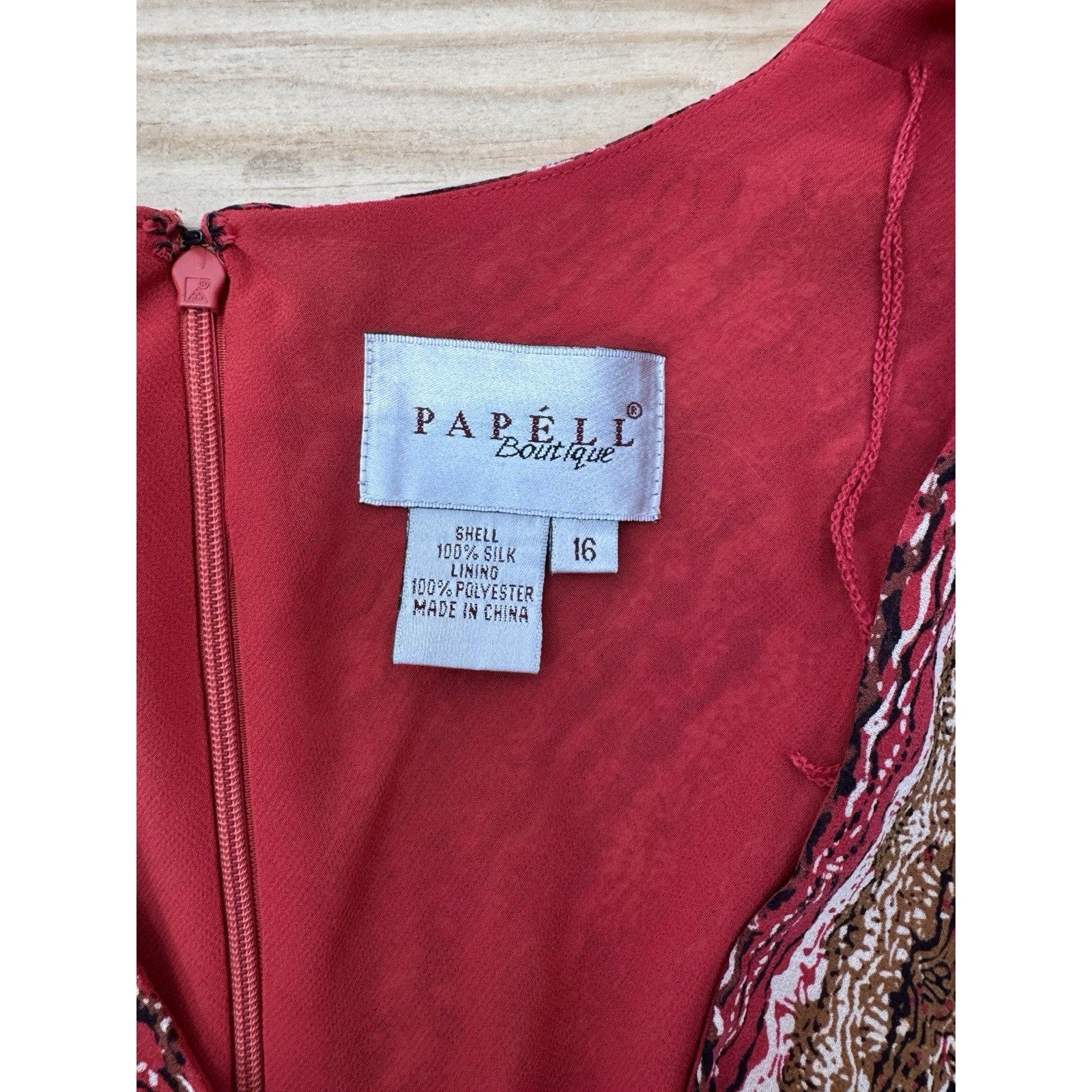 Adrianna Papell Silk Belted Red Brown Striped Print Dress Women’s Size 16