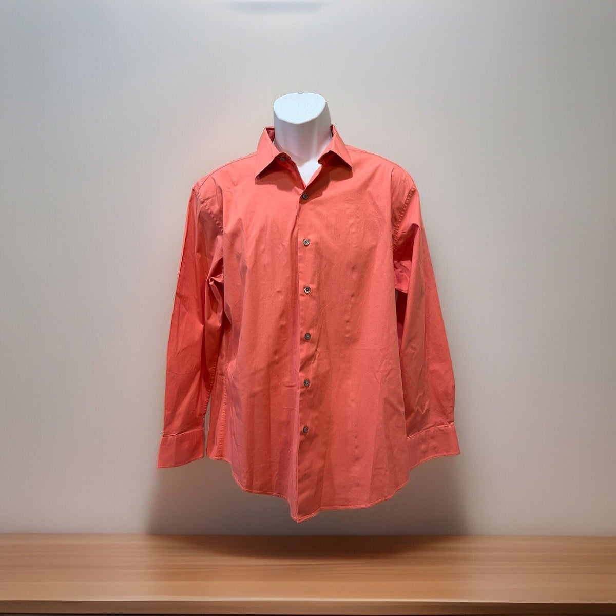 Alfani Solid Orange Button Up Stretch Barrel Cuff Men's Size Large 16.5 34/35