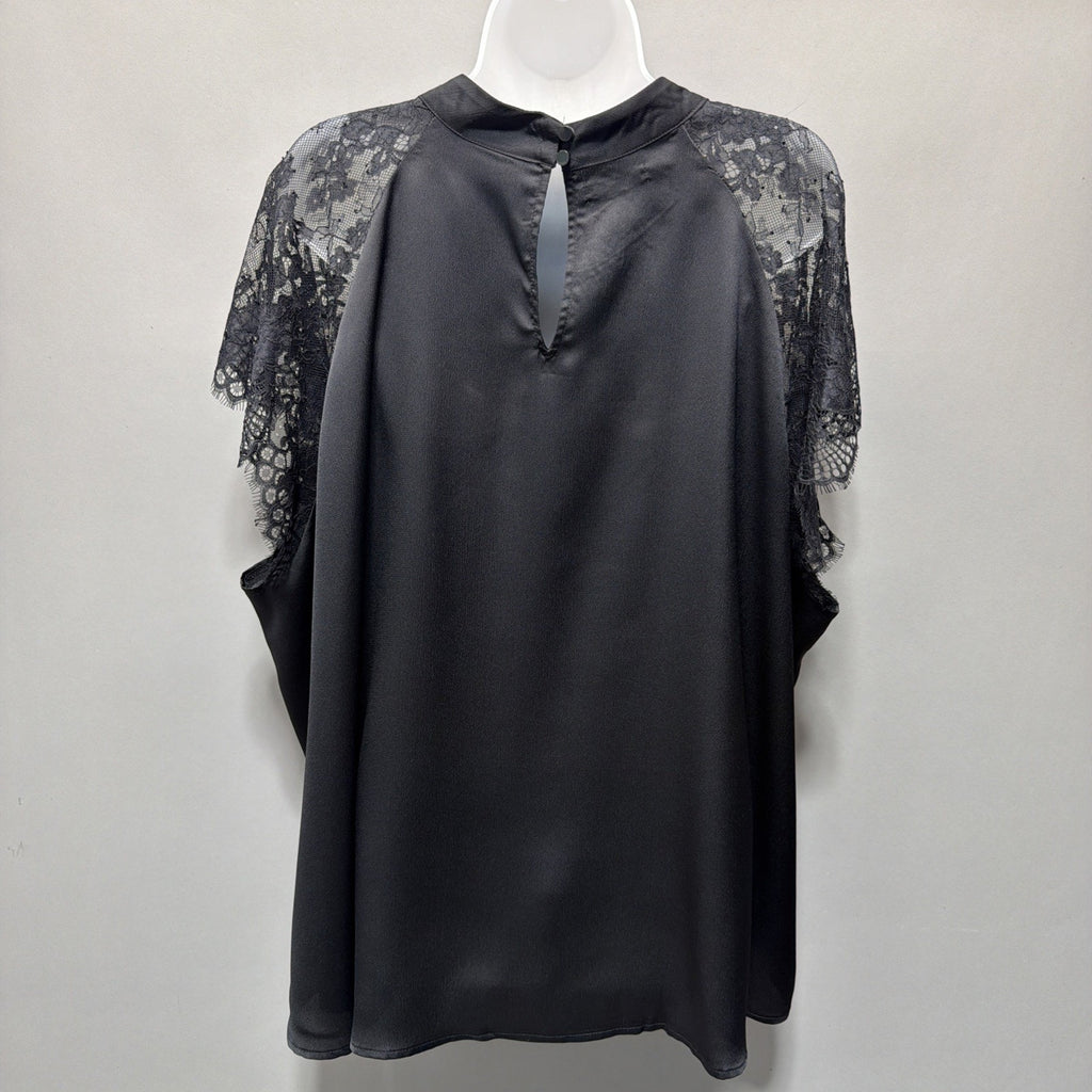 New Maurices Top Blouse Womens Plus Size 4X Black Lace Short Sleeve Lightweight