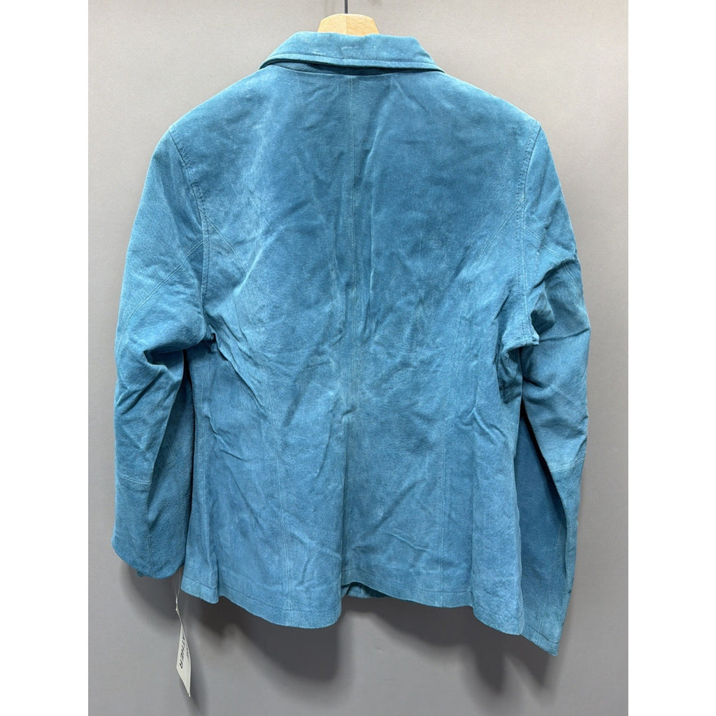 Chadwicks Jacket Teal Genuine Leather Collared Buttons Pockets Lined 12 New