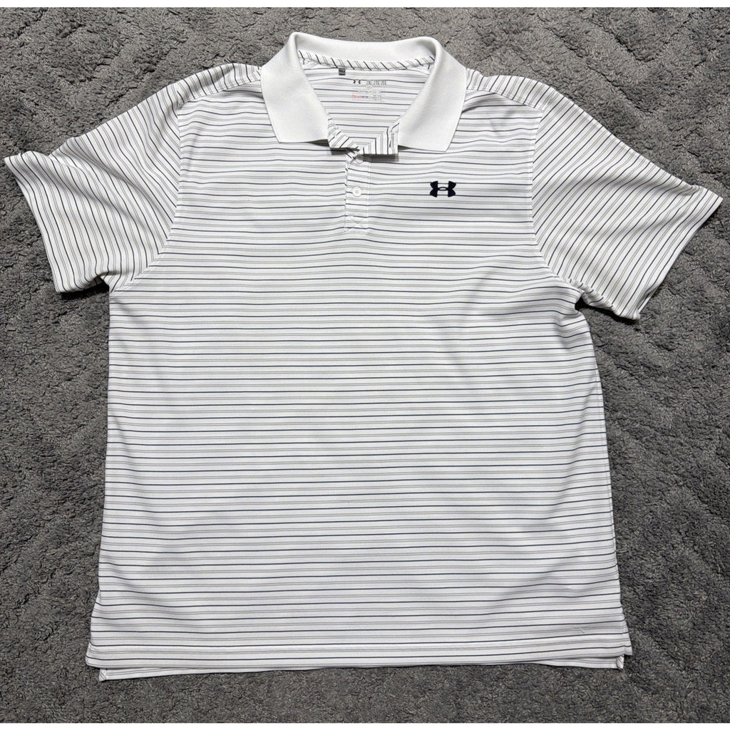 Men's Under Armour Playoff Polo Shirt White Striped Size 2XL