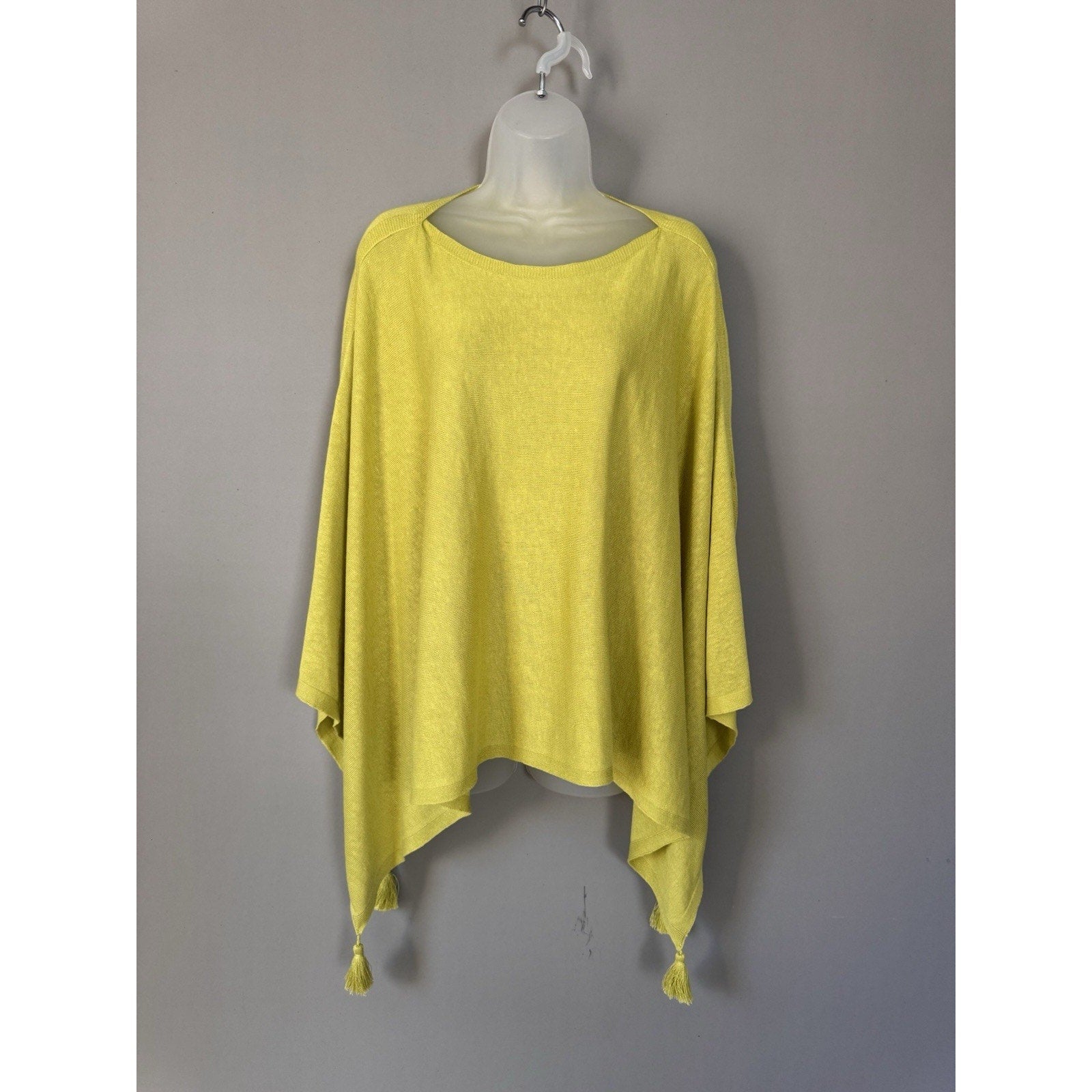 J.Jill Citron Linen Blend Poncho Tunic With Tassels Fringe Oversized Relaxed Fit