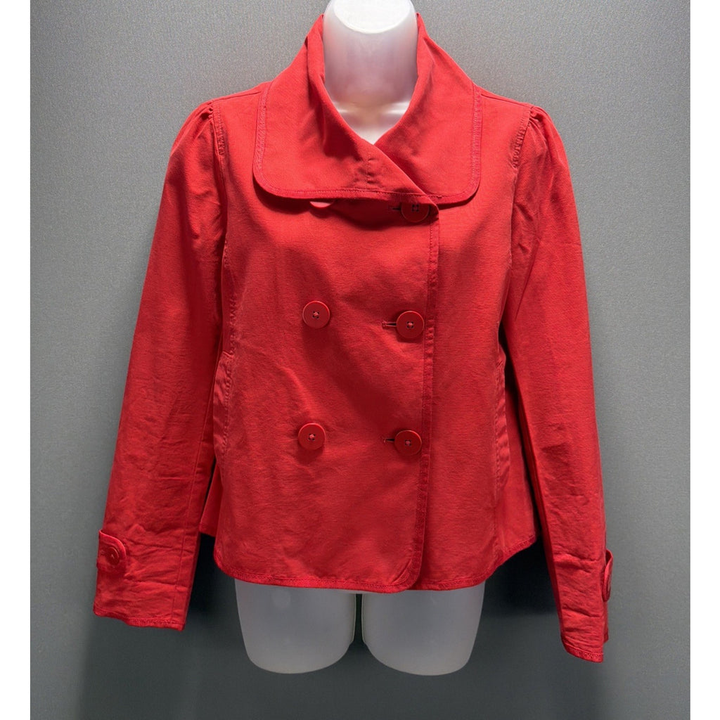 LOFT Double Breasted Red Short Trench Jacket Peacoat Size Small