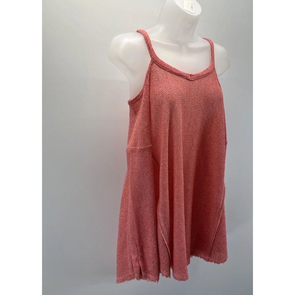 Umgee Women's Coral Ribbed Cold Shoulder Hi Lo Tunic Top, Small