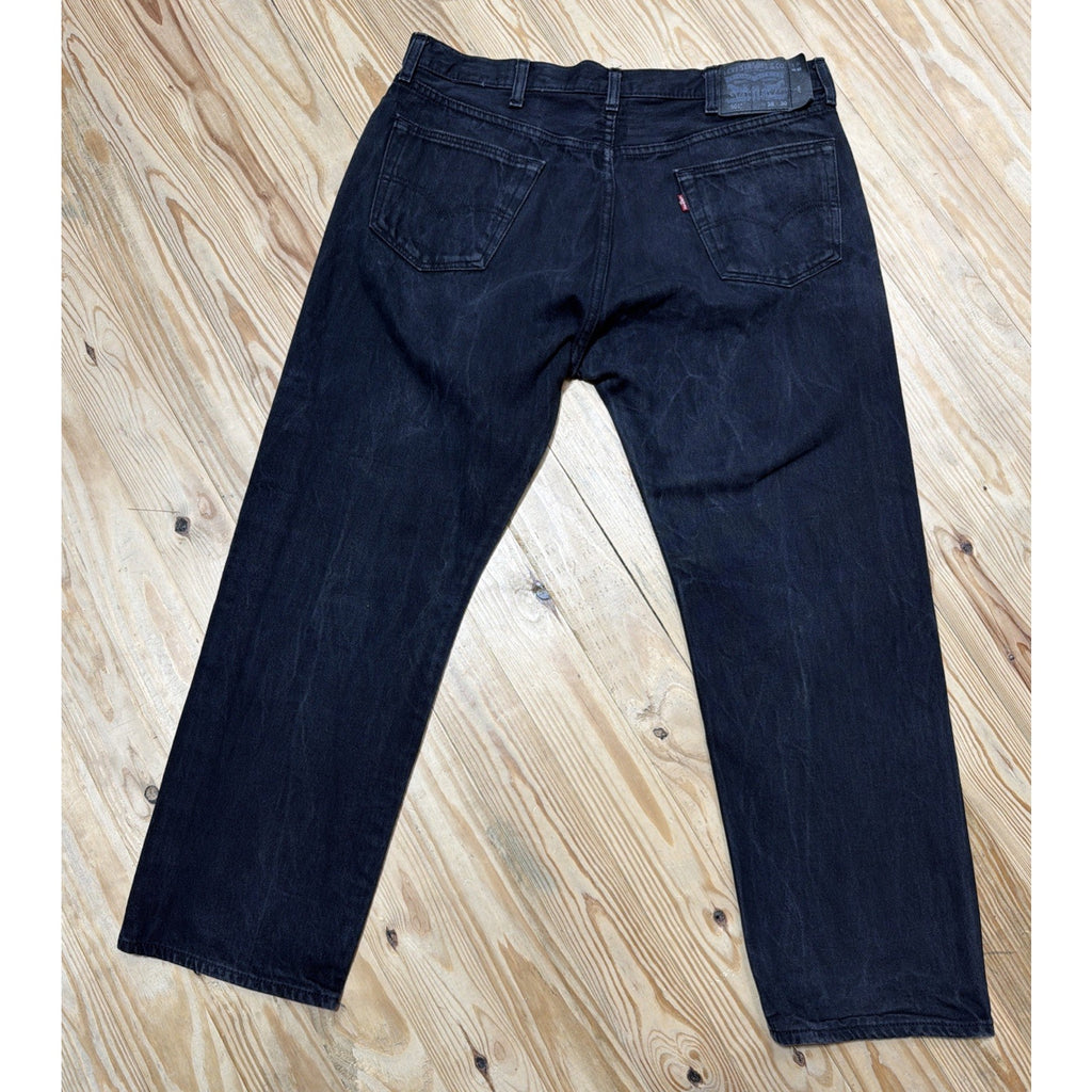 Levi's 501 Jeans Mens 38x30 Original Button Fly Straight In Washed Black Denim
