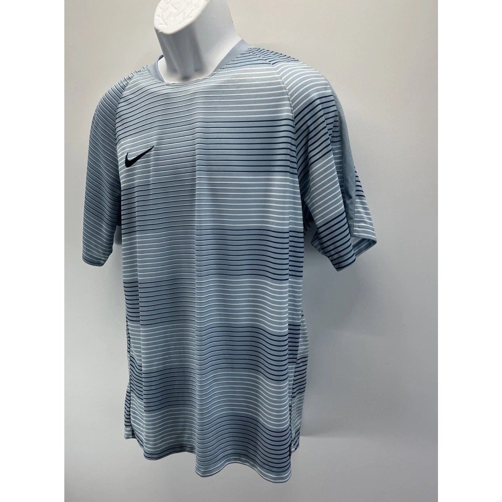 Nike Shirt Mens XL Soccer Blue Striped Activewear Top Dri-Fit