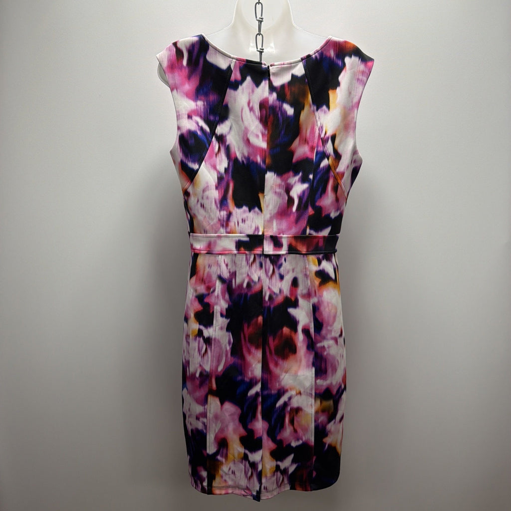 Ellen Tracy Abstract Floral Cap Sleeve Sheath Dress 10 Multicolor Stretch Lined