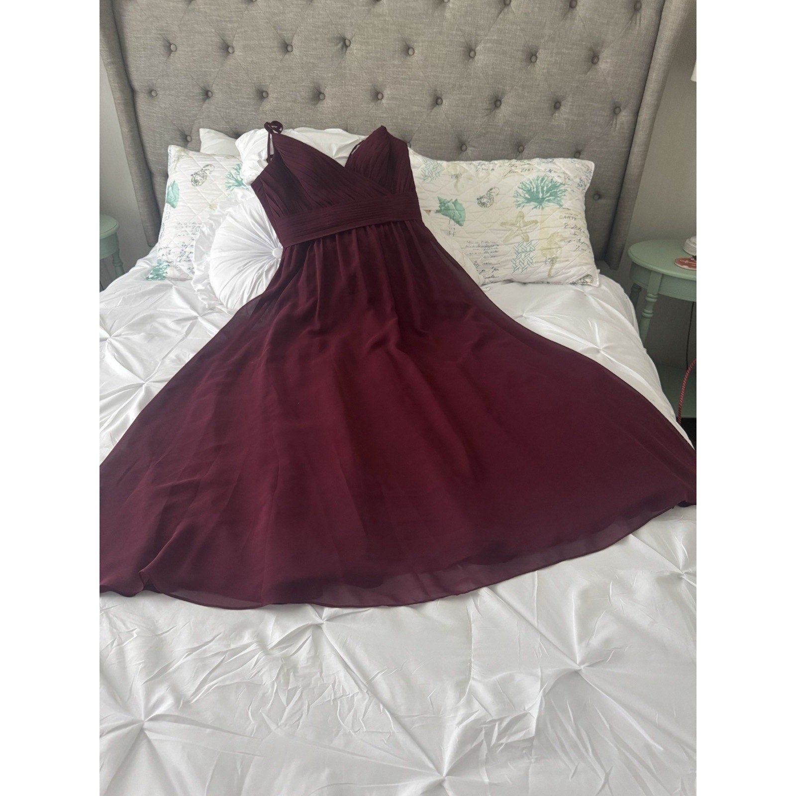 Sorella Vita Bridesmaid Dress Womens 14 Burgundy Chiffon Pleated V Neck Formal