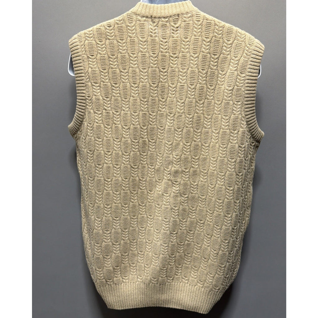 Monte Carlo Men Sz 44 Button Up Brown Lambs Wool Sweater Vest Cable Knit