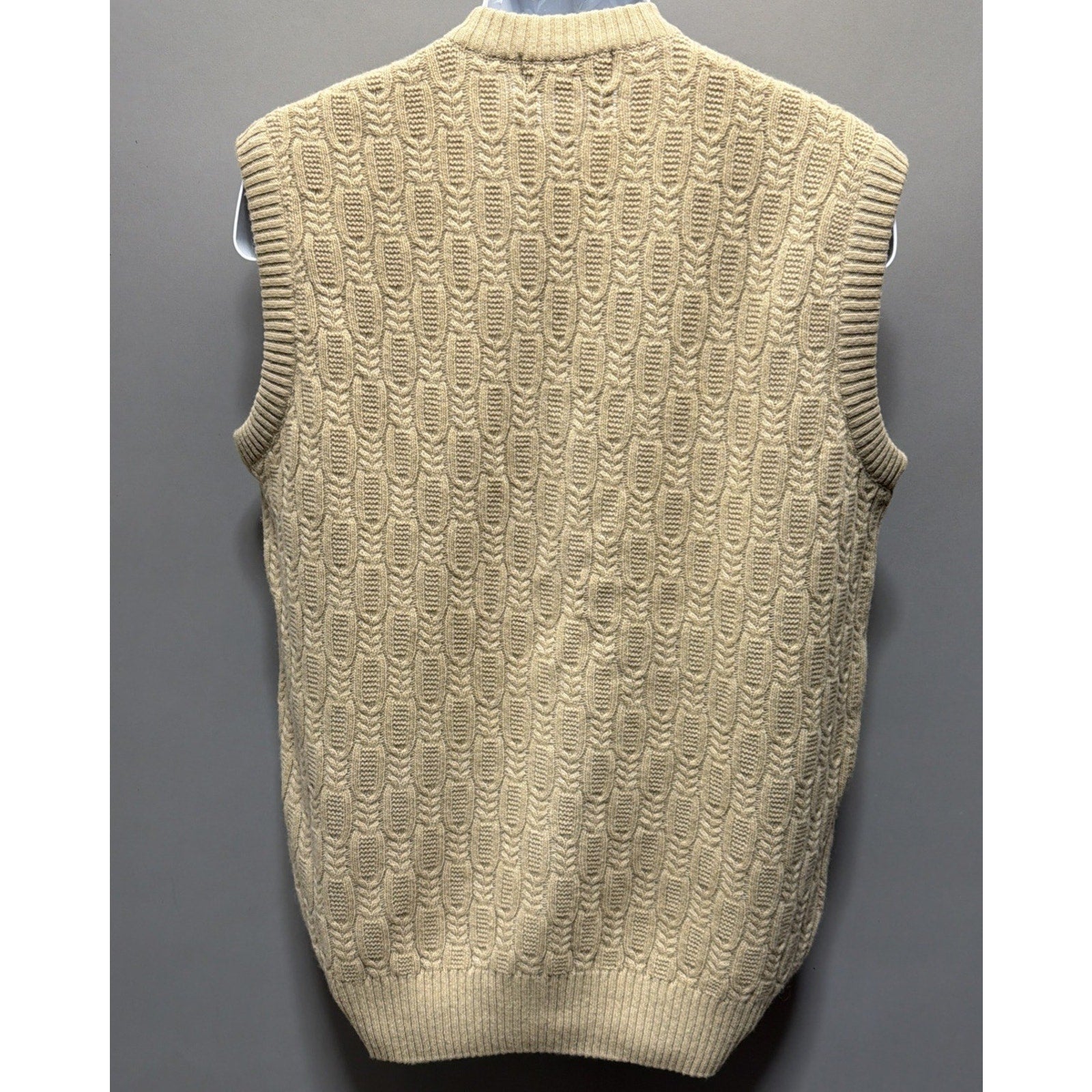 Monte Carlo Men Sz 44 Button Up Brown Lambs Wool Sweater Vest Cable Knit