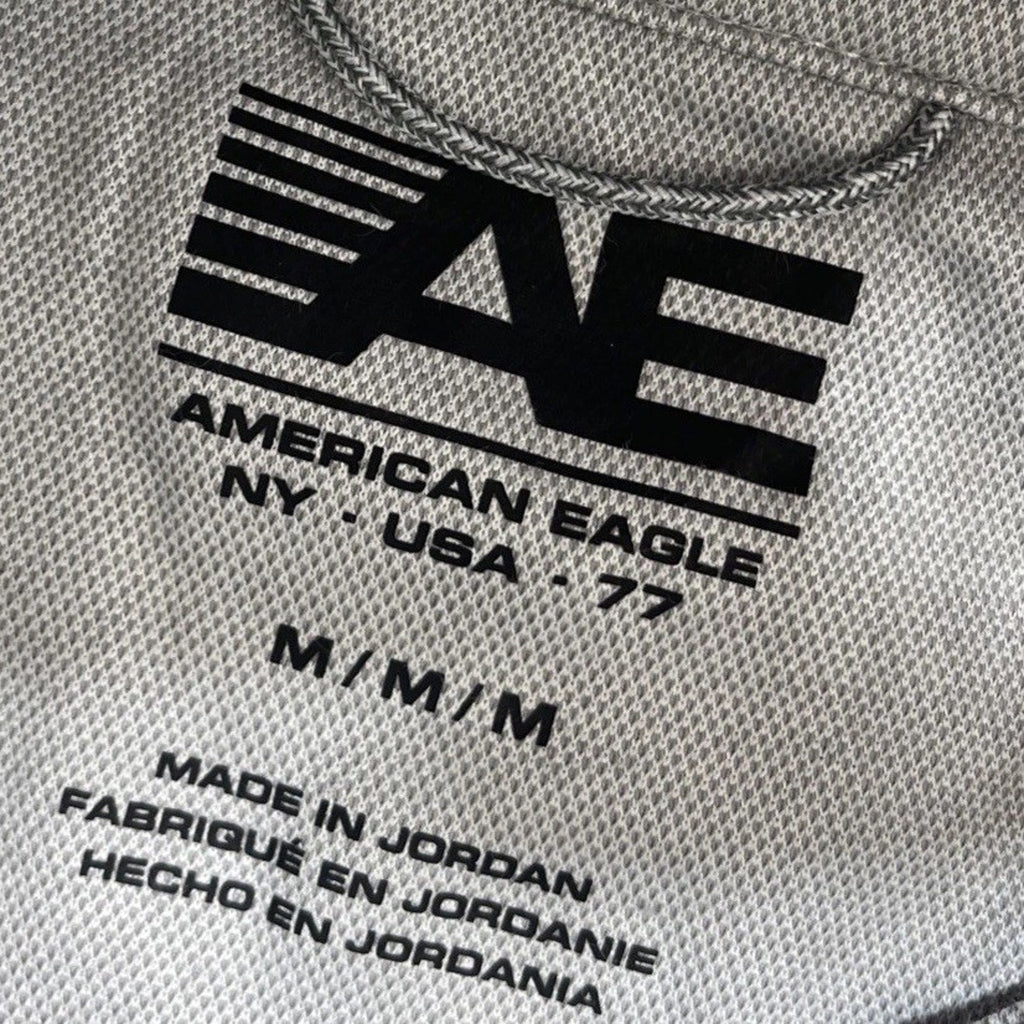 American Eagle Jersey Polo Shirt Mens M Gray Short Sleeve Soft Preppy Casual