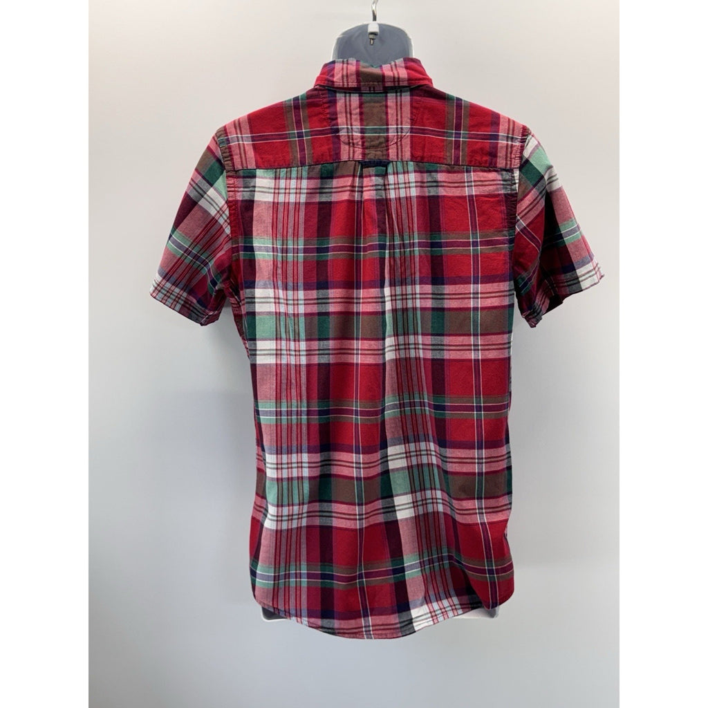 Old Navy Plaid Short Sleeve Red Green Slim Fit Shirt Men’s Size Medium Light