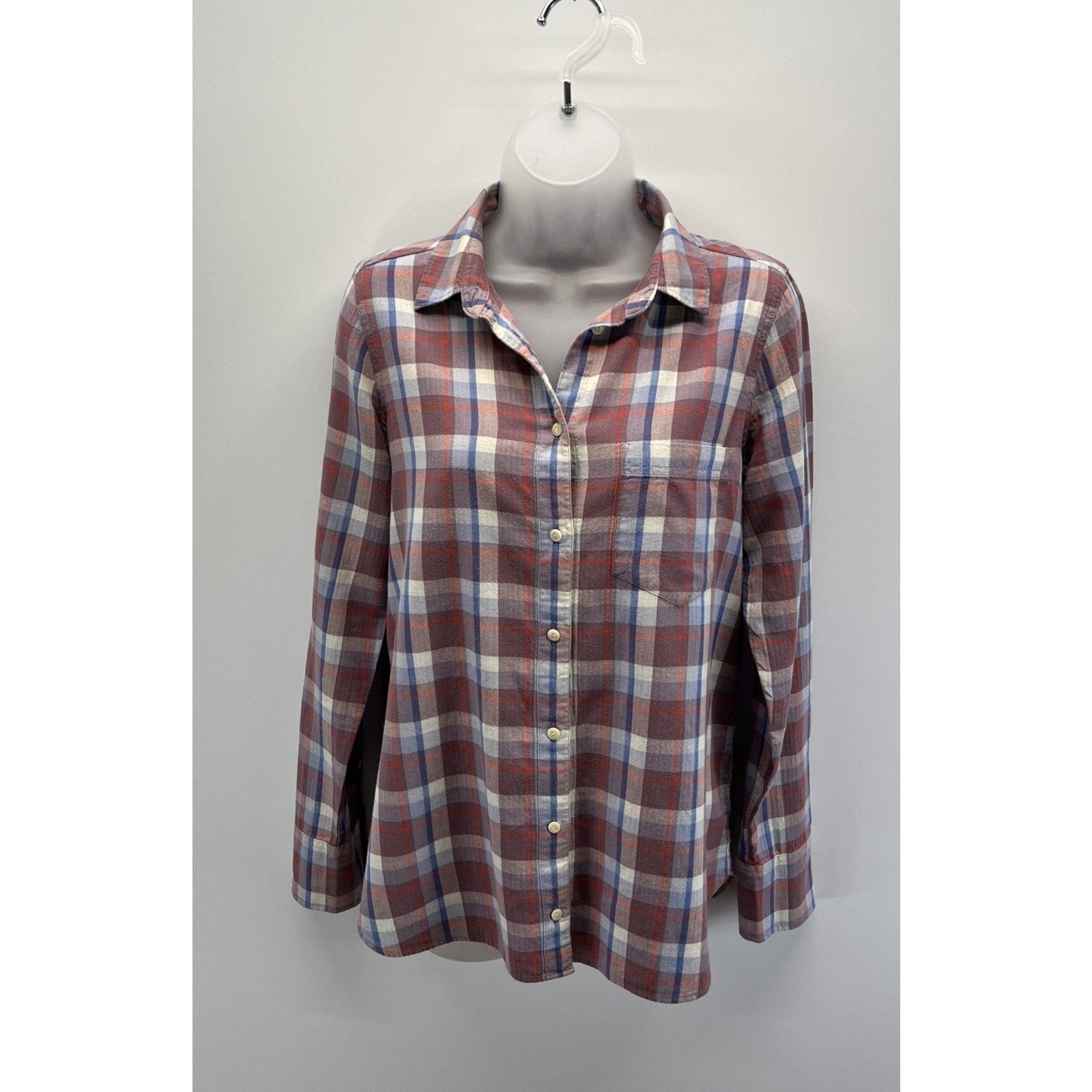 J.Crew Flannel Boyfriend Fit Button Up Shirt Red, White, & Blue Women Sz 6