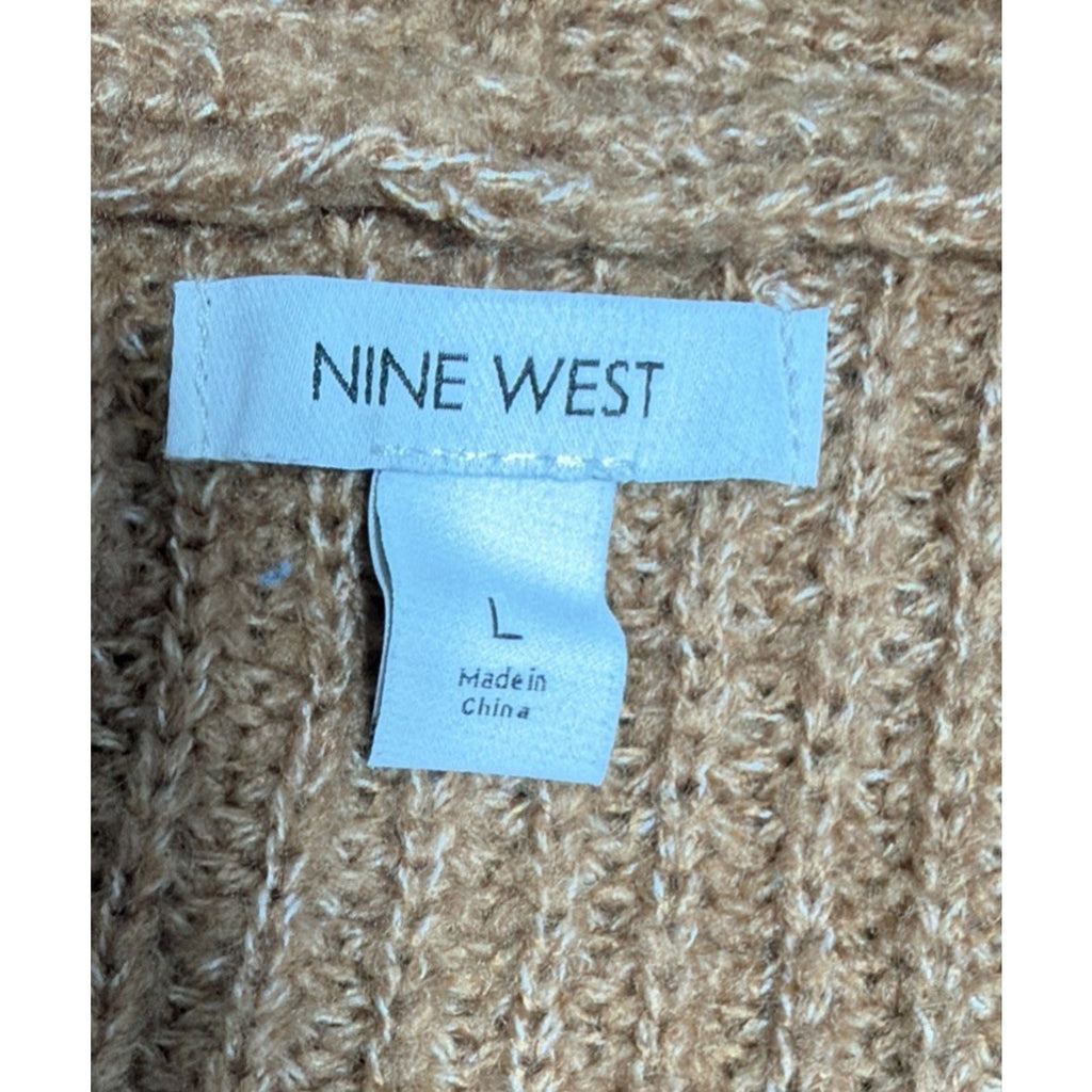 Nine West Twist Front Cutout Sweater L Brown V-Neck Cropped Pullover Women's