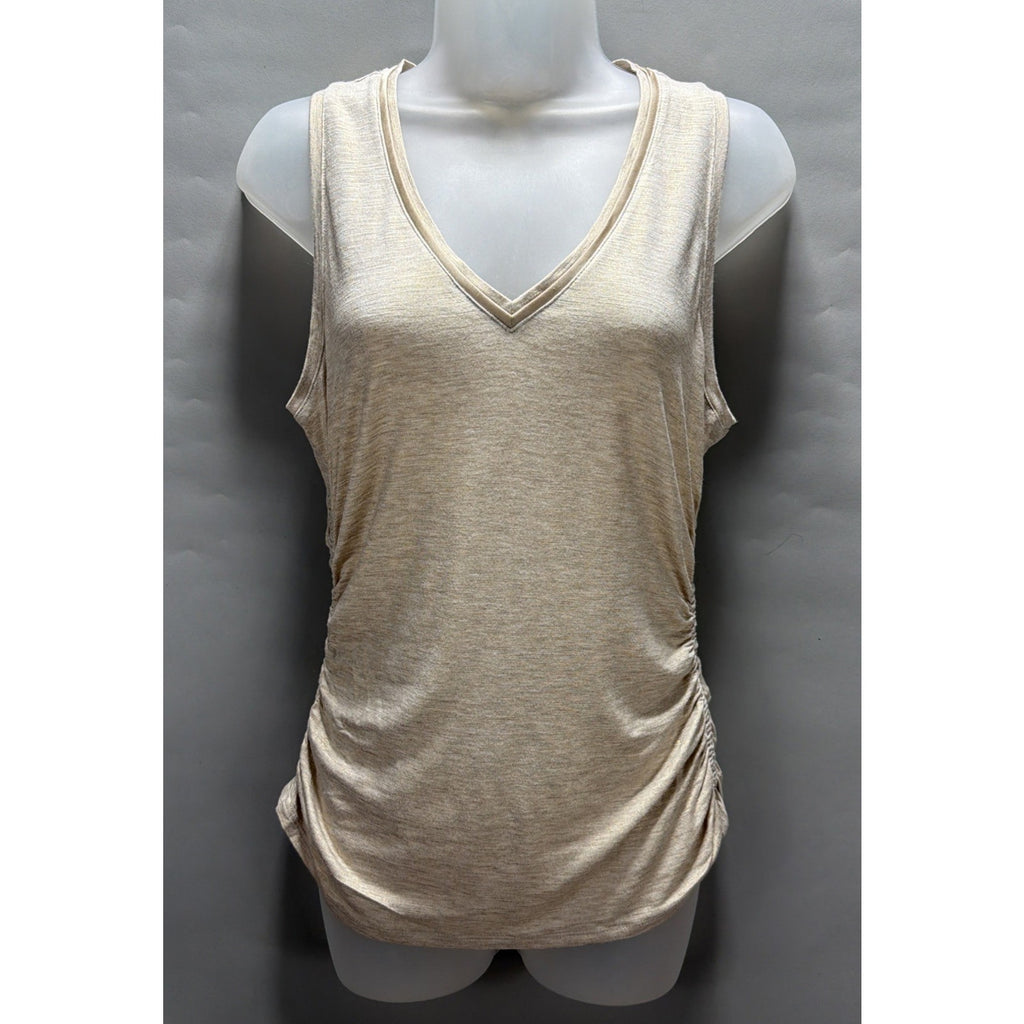 NWT White House Black Market Ruched Side Tank Small Heather Biscotti W Gold
