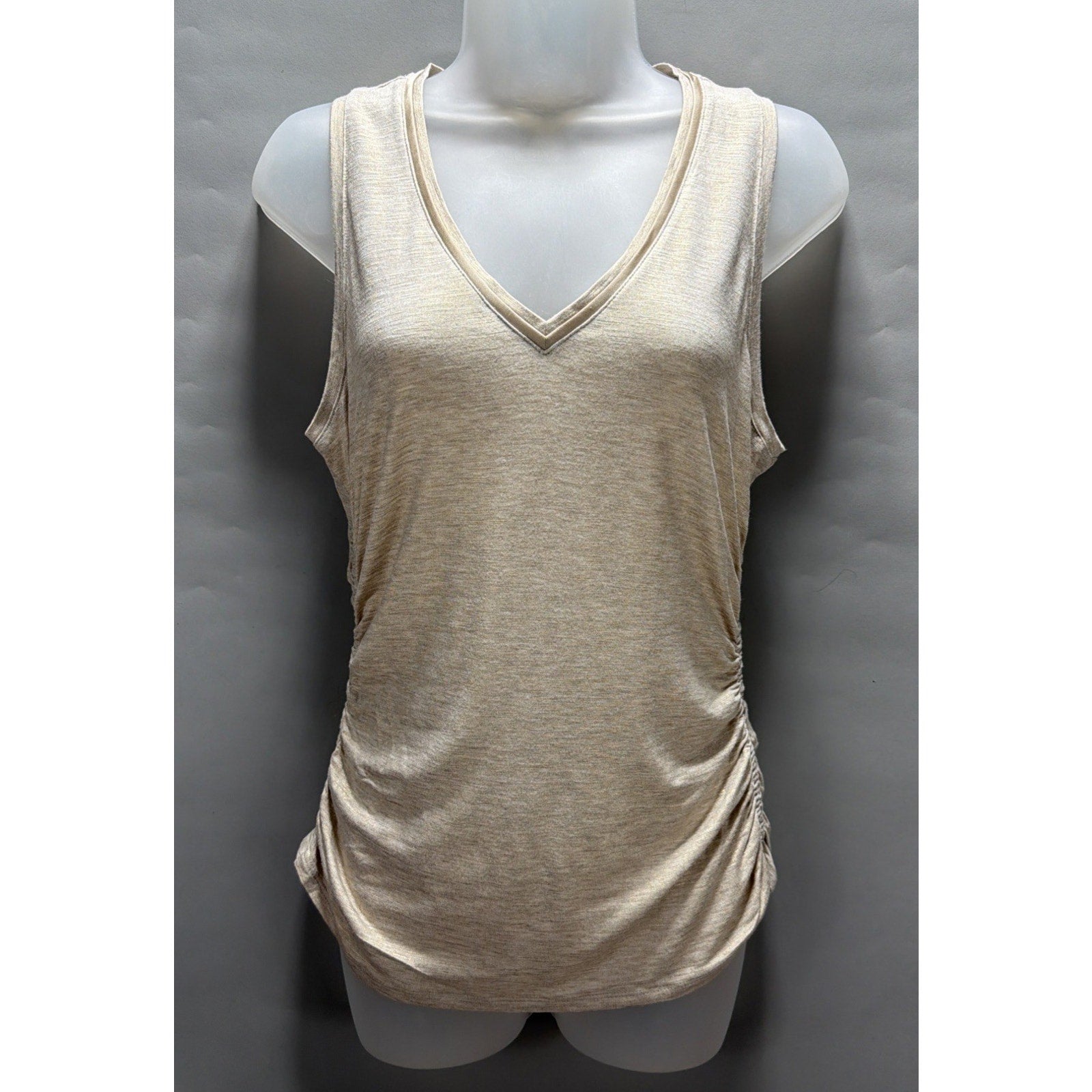 NWT White House Black Market Ruched Side Tank Small Heather Biscotti W Gold