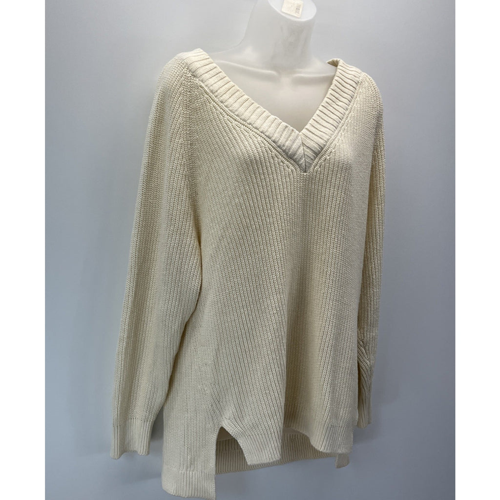 Express Sweater Womens Beige Pullover V-Neck Dolman Sleeves Hi-Low Knit Size S