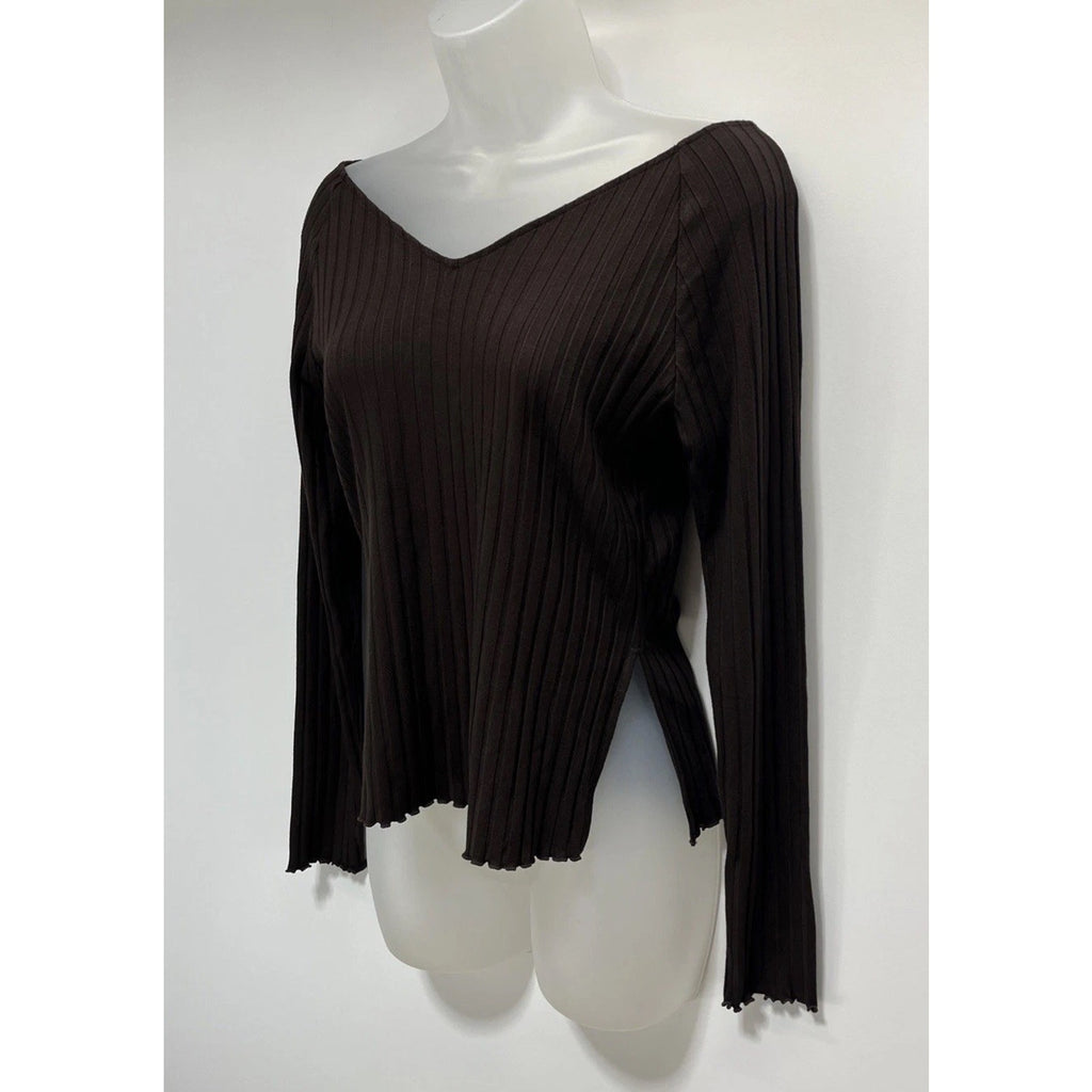 Banana Republic Women's NWT Wide Ribbed V-Neck Top Med Brown