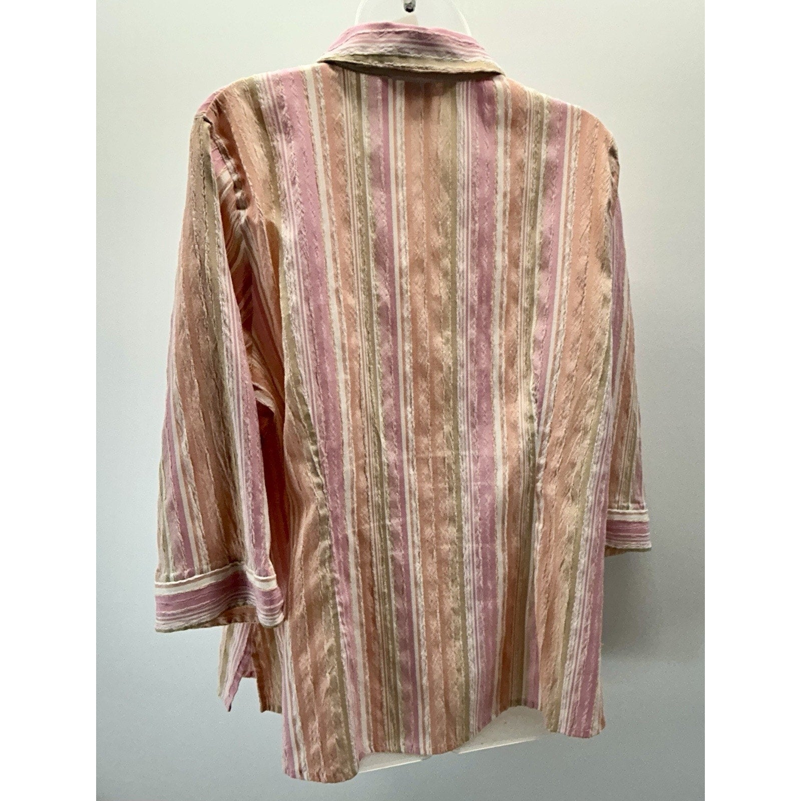 Alia Blouse Size 16W Pink Stripes Embroidered Butterflies/ Flowers 3/4 Sleeves.