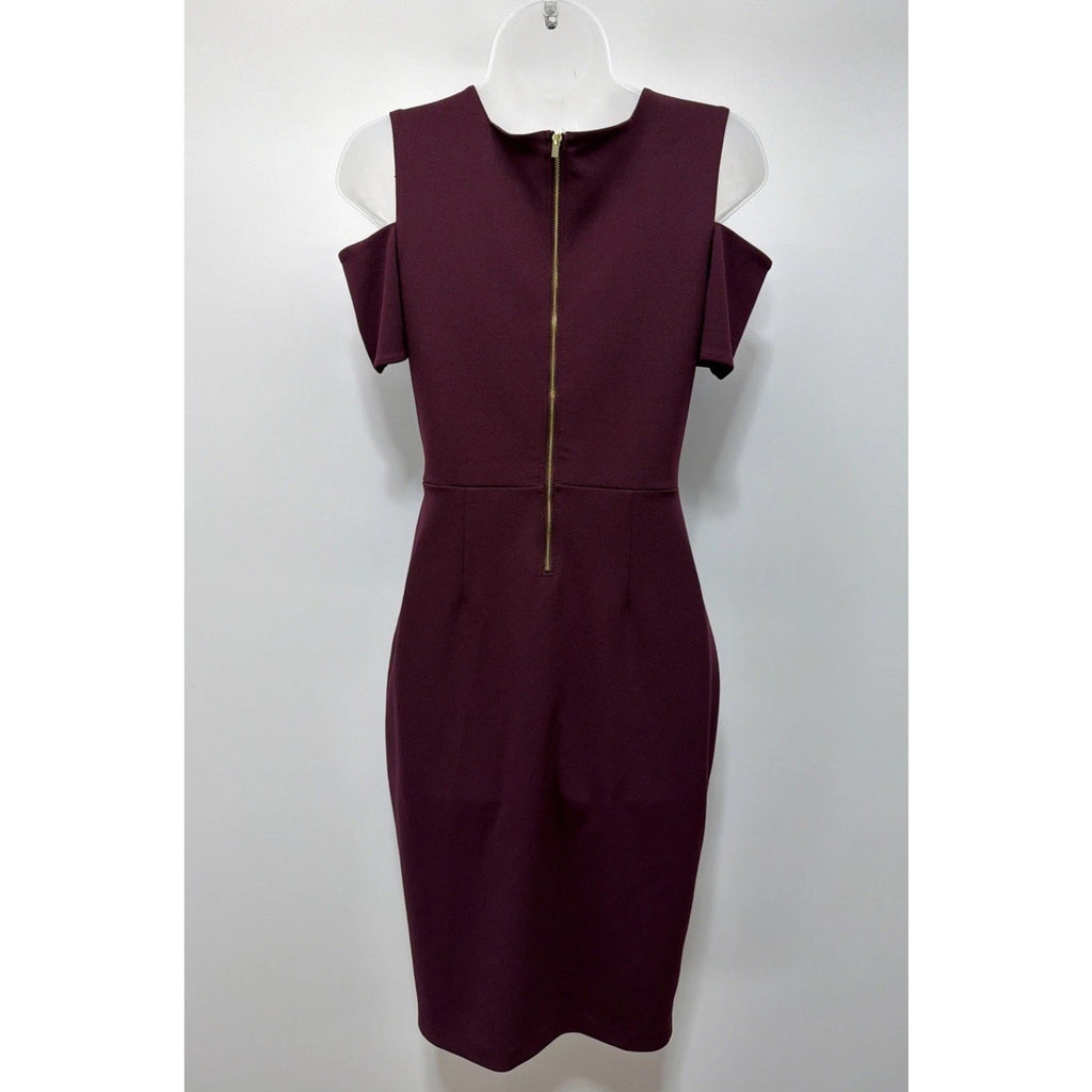 Express Women's Cold Shoulder Lined Burgundy Sheath Dress Size 4 EUC