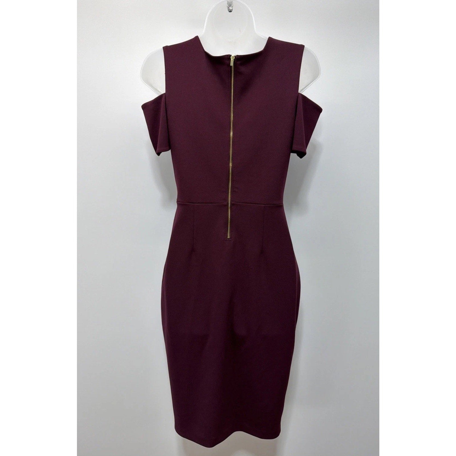 Express Women's Cold Shoulder Lined Burgundy Sheath Dress Size 4 EUC