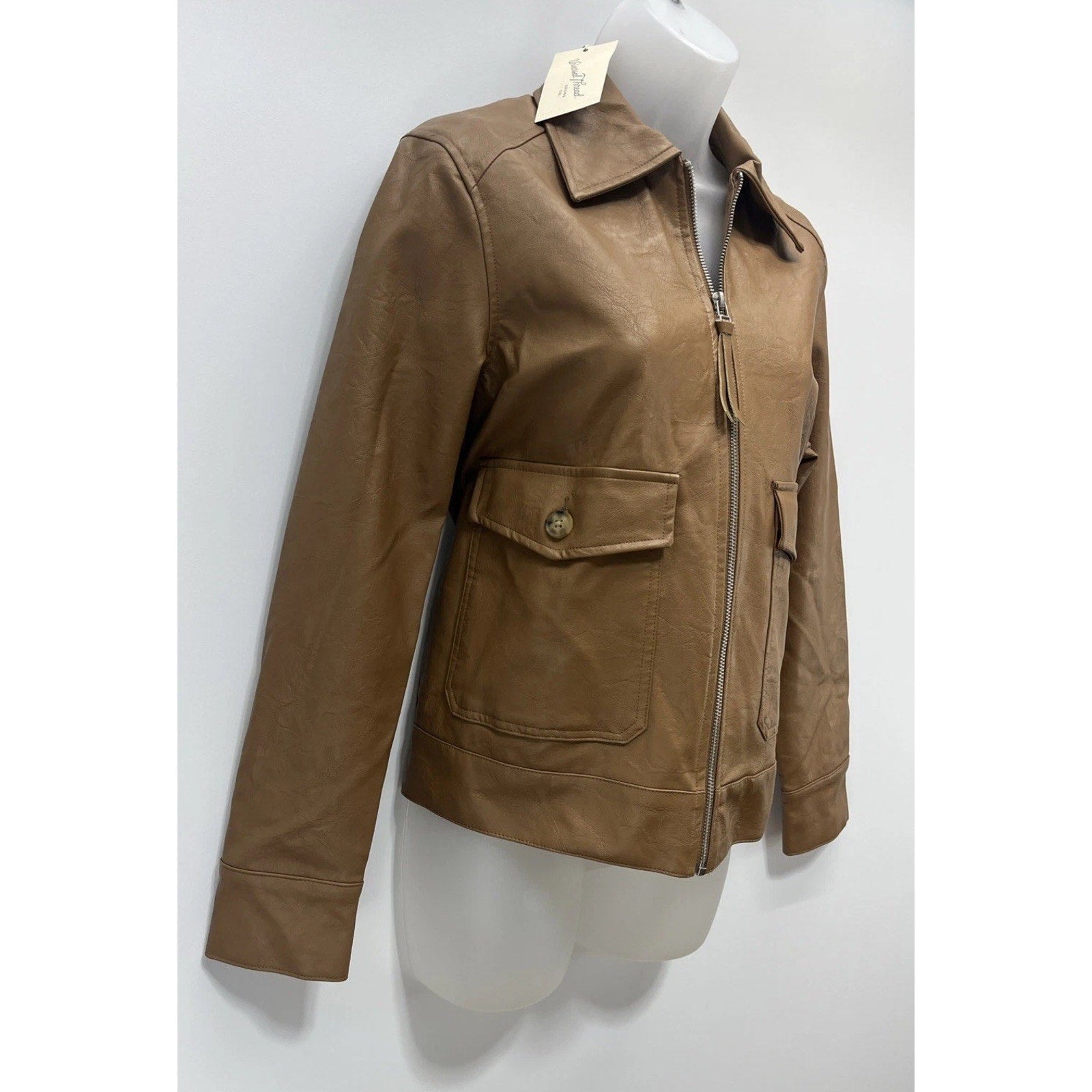 Universal Thread womens brown faux leather jacket, Sz S, zip front, pockets