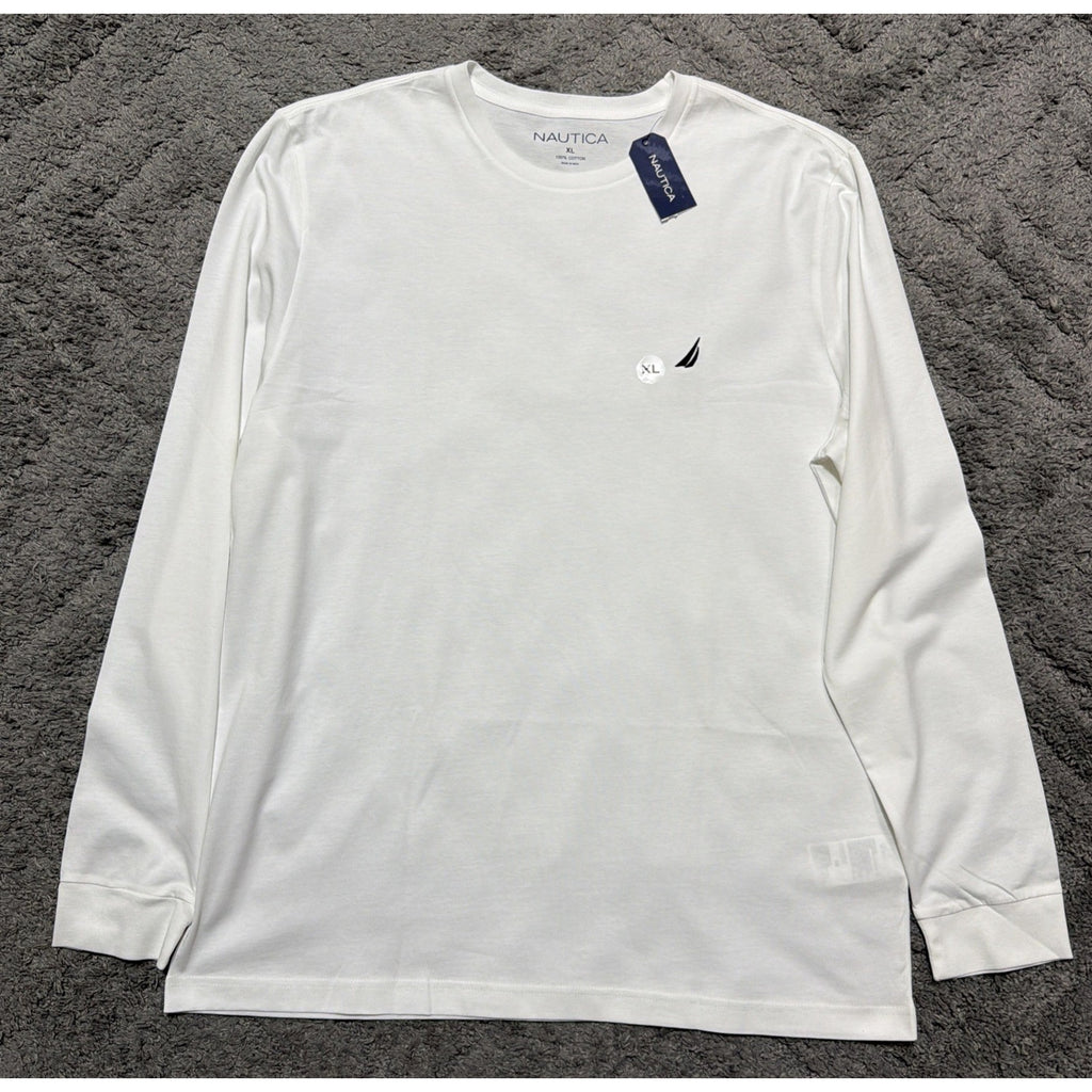 Nautica Men's Anchor Long Sleeve Solid Crew Neck T-Shirt XL Bright White NWT
