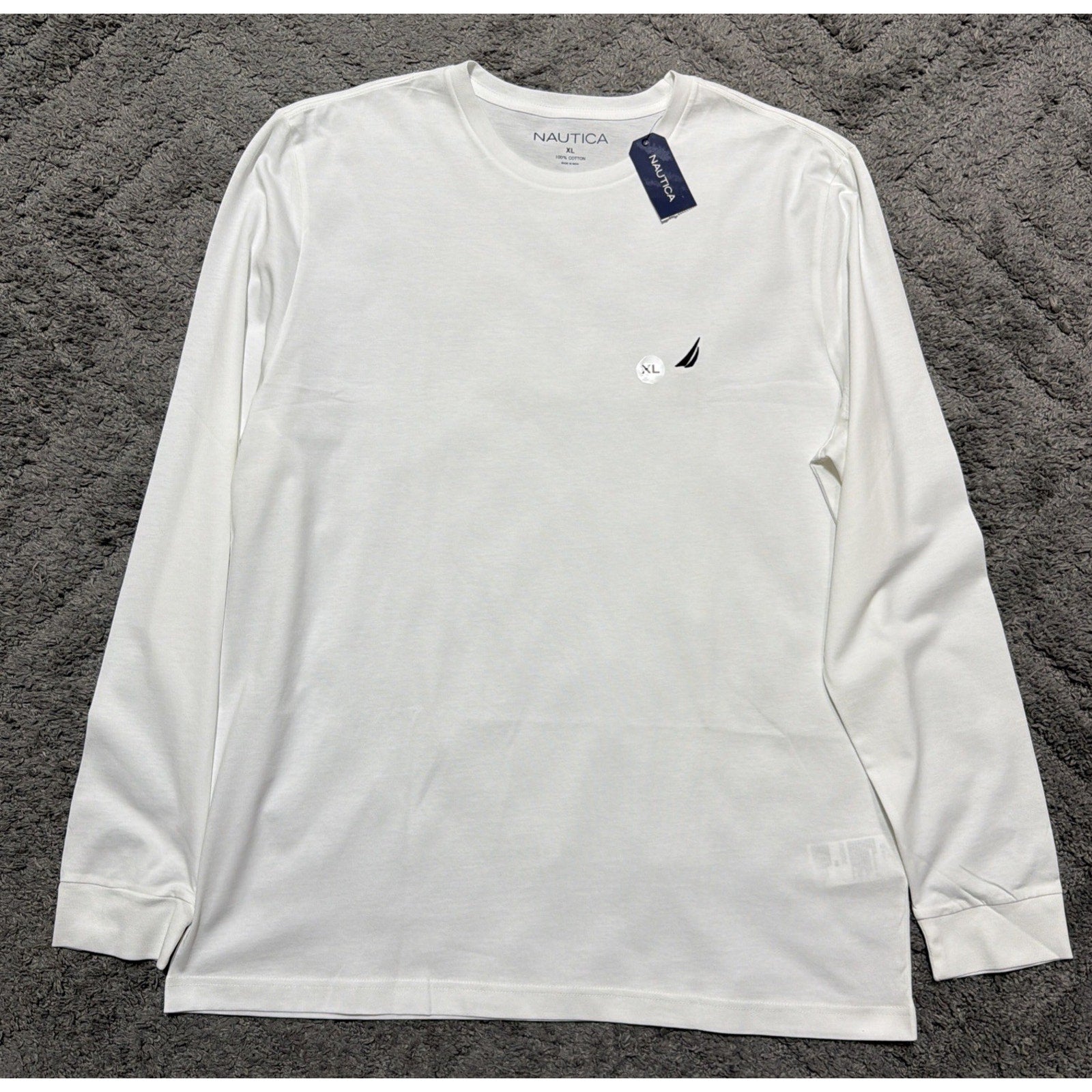 Nautica Men's Anchor Long Sleeve Solid Crew Neck T-Shirt XL Bright White NWT