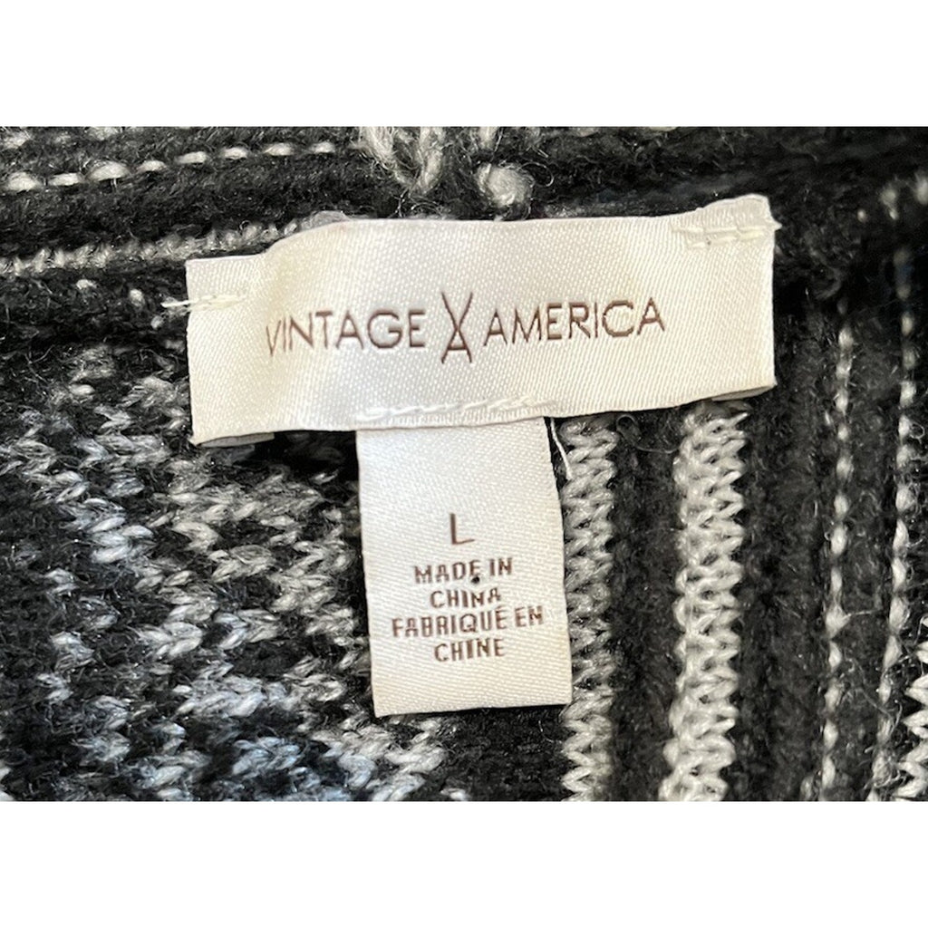 Vintage X America Size L Grey Black Stripe Heavy Knit Swing Open Front Cardigan