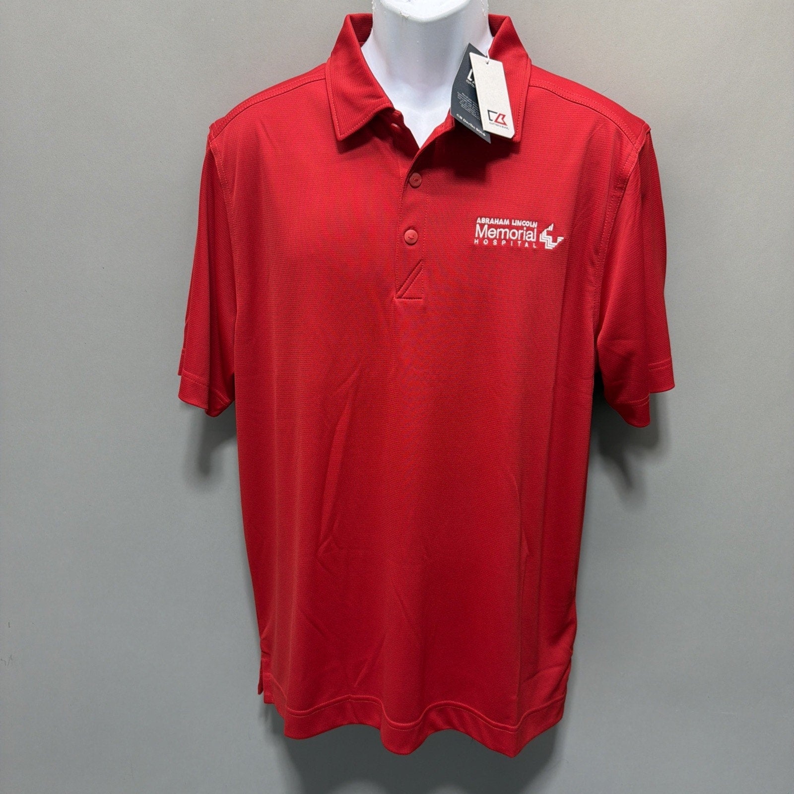 Cutter & Buck DryTec Mens M Red Polo Golf Shirt Abraham Lincoln Memorial Hospita