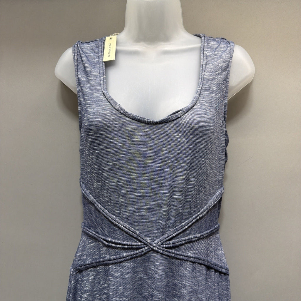 Max Studio Jersey Trimmed Slub Summer Sleeveless Maxi Dress Size L Stretch NWT
