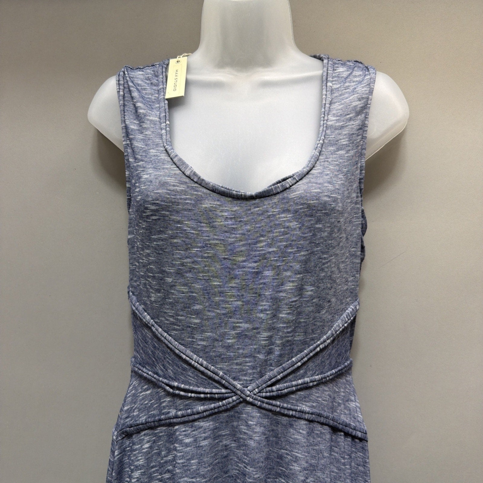Max Studio Jersey Trimmed Slub Summer Sleeveless Maxi Dress Size L Stretch NWT