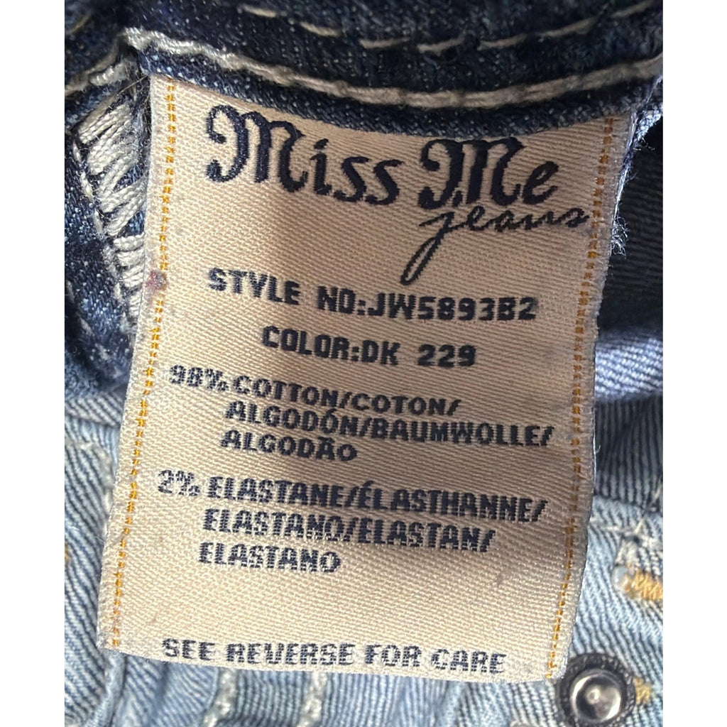 Miss Me Jeans Women's 26x32 Denim Blue Signature Boot Flap Sequin Pockets Blingy