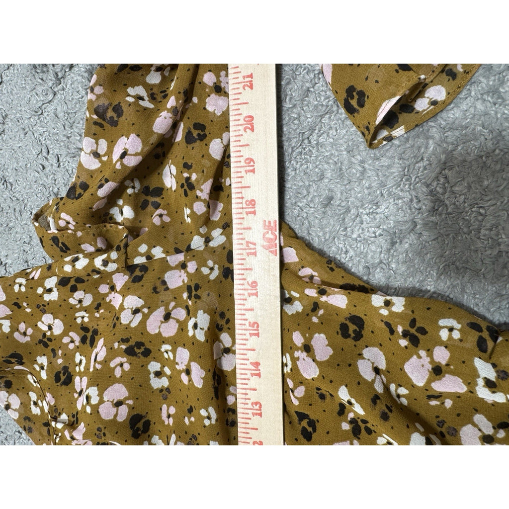 NWT Who What Wear Dress M Mustard Floral Ruffle Long Sleeve Tie Waist Boho Mini