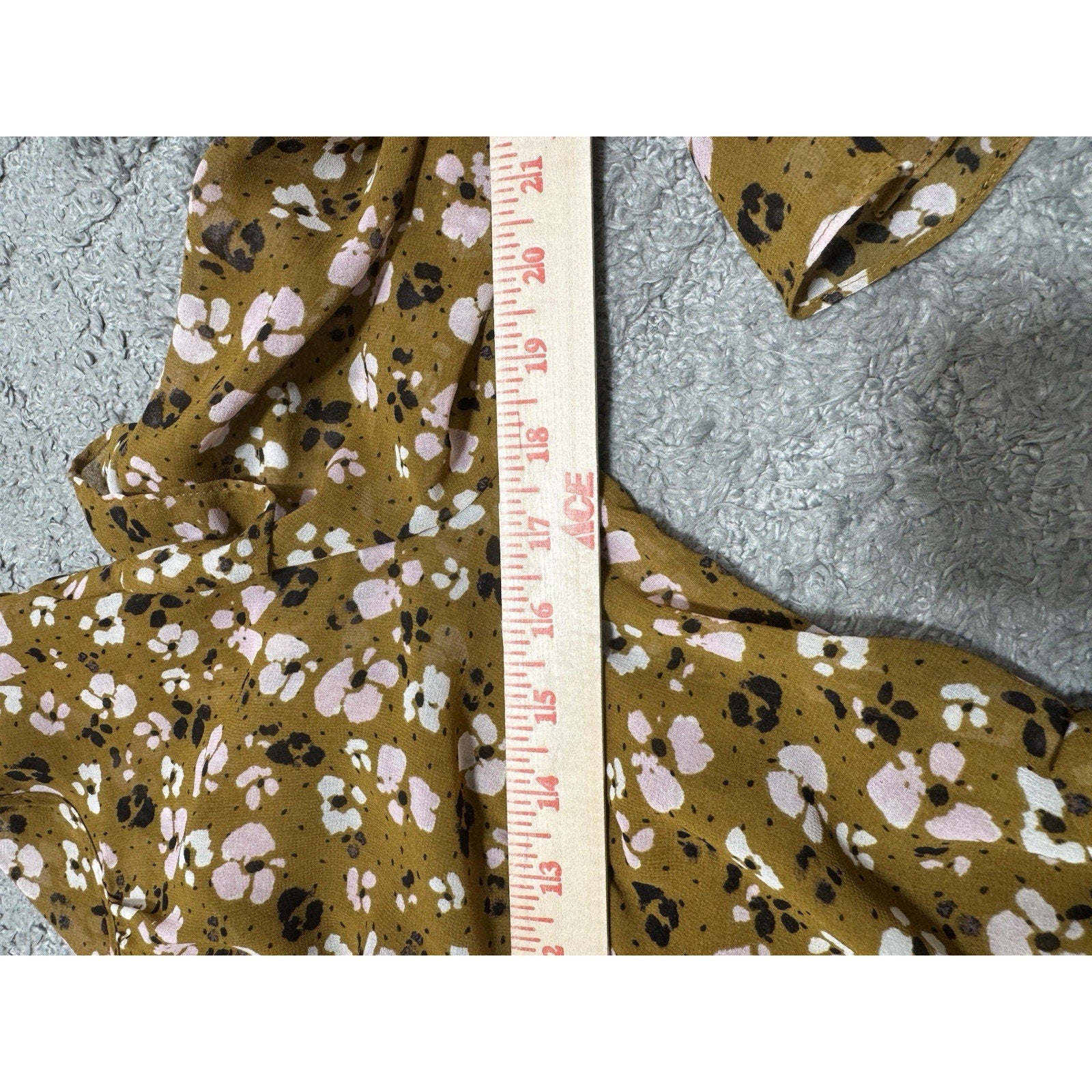 NWT Who What Wear Dress M Mustard Floral Ruffle Long Sleeve Tie Waist Boho Mini