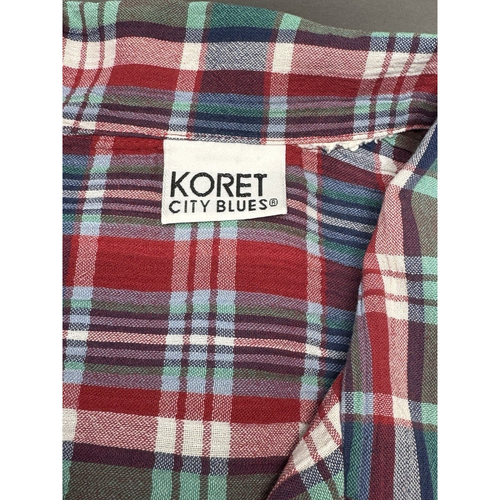 Koret City Blues Red Blue Green Plaid Button Short Sleeve Measures Women’s L