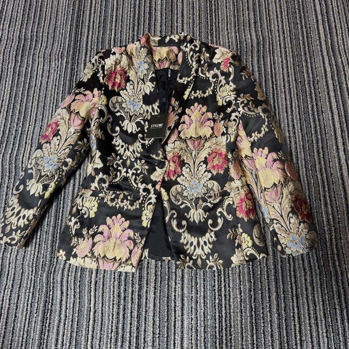STYLEWE Blazer Womens Small Black Gold Floral Brocade Jacquard Jacket NWT Holida