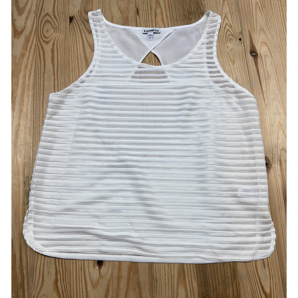 Express Petite Size S Sheer Ribbed White Top Blouse Women Modern Stylish Back