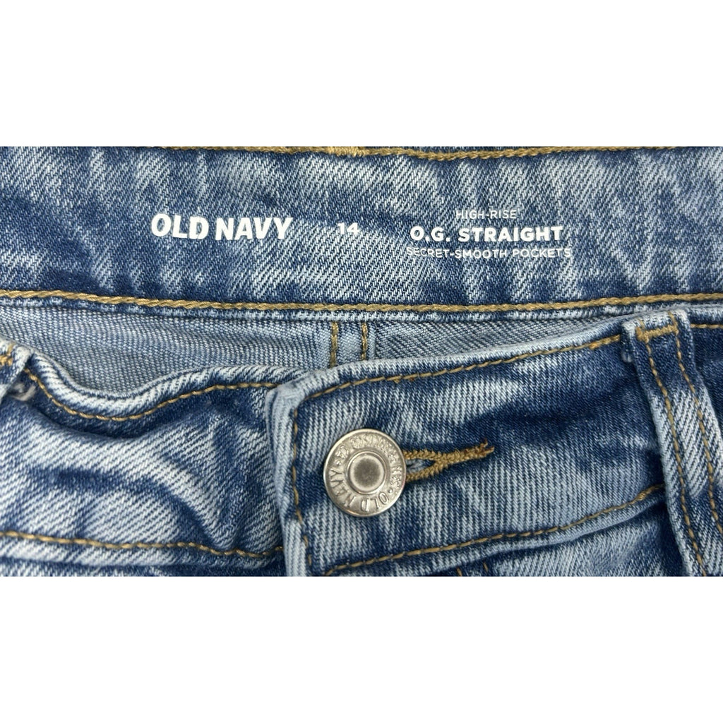 Old Navy O.G Straight Secret Smooth Pocket Size 14 High Rise Distressed Button