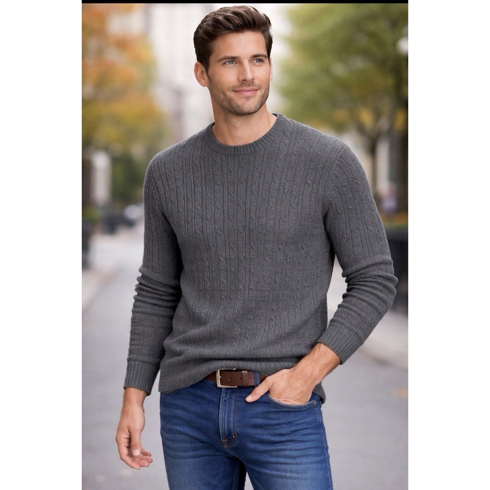 Express Sweater Mens XXL Gray Cable Knit Crewneck Pullover Long Sleeve New