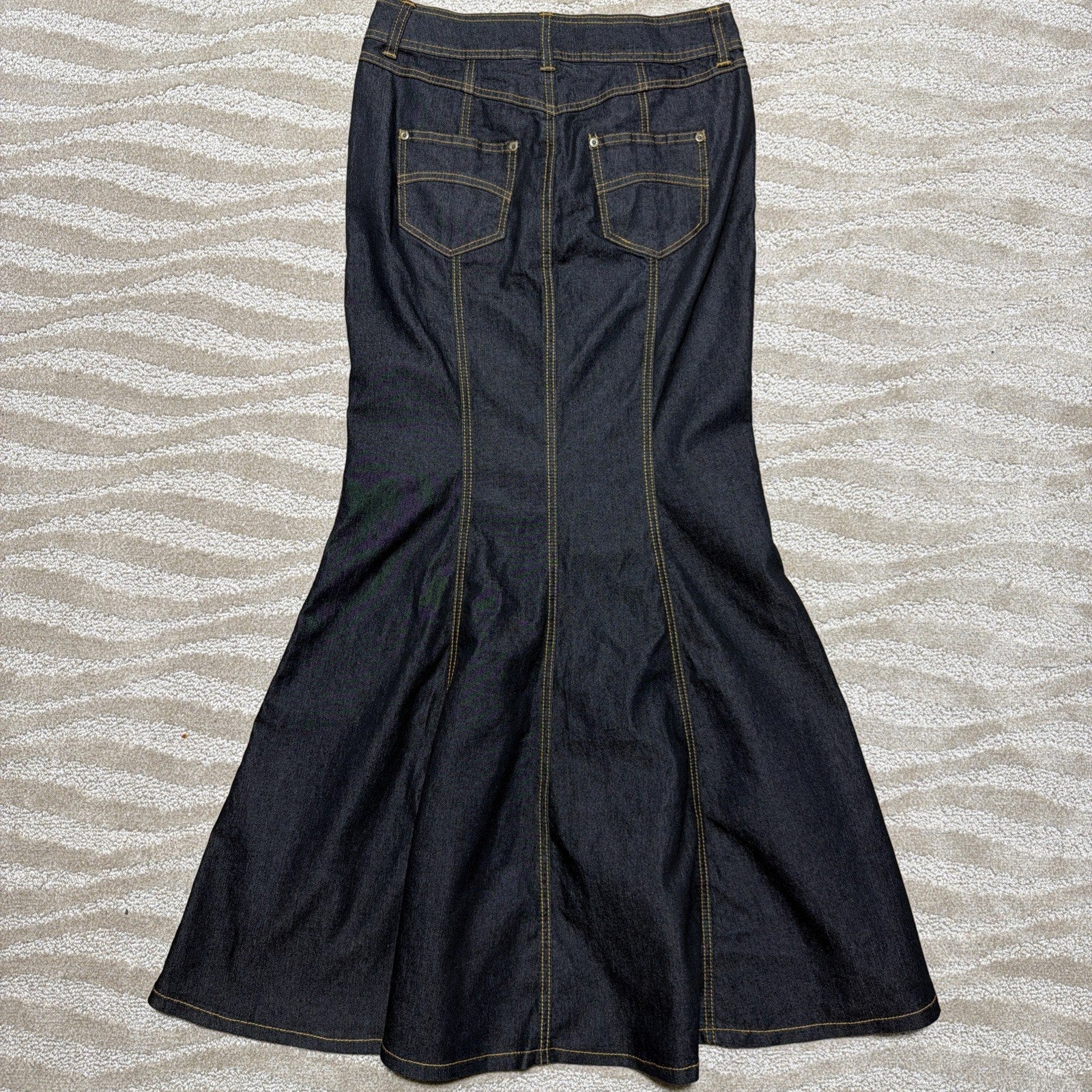 BISOU BISOU sz 4 Flared Denim Mermaid Long Jean Skirt Michele Bohbot Dark Denim