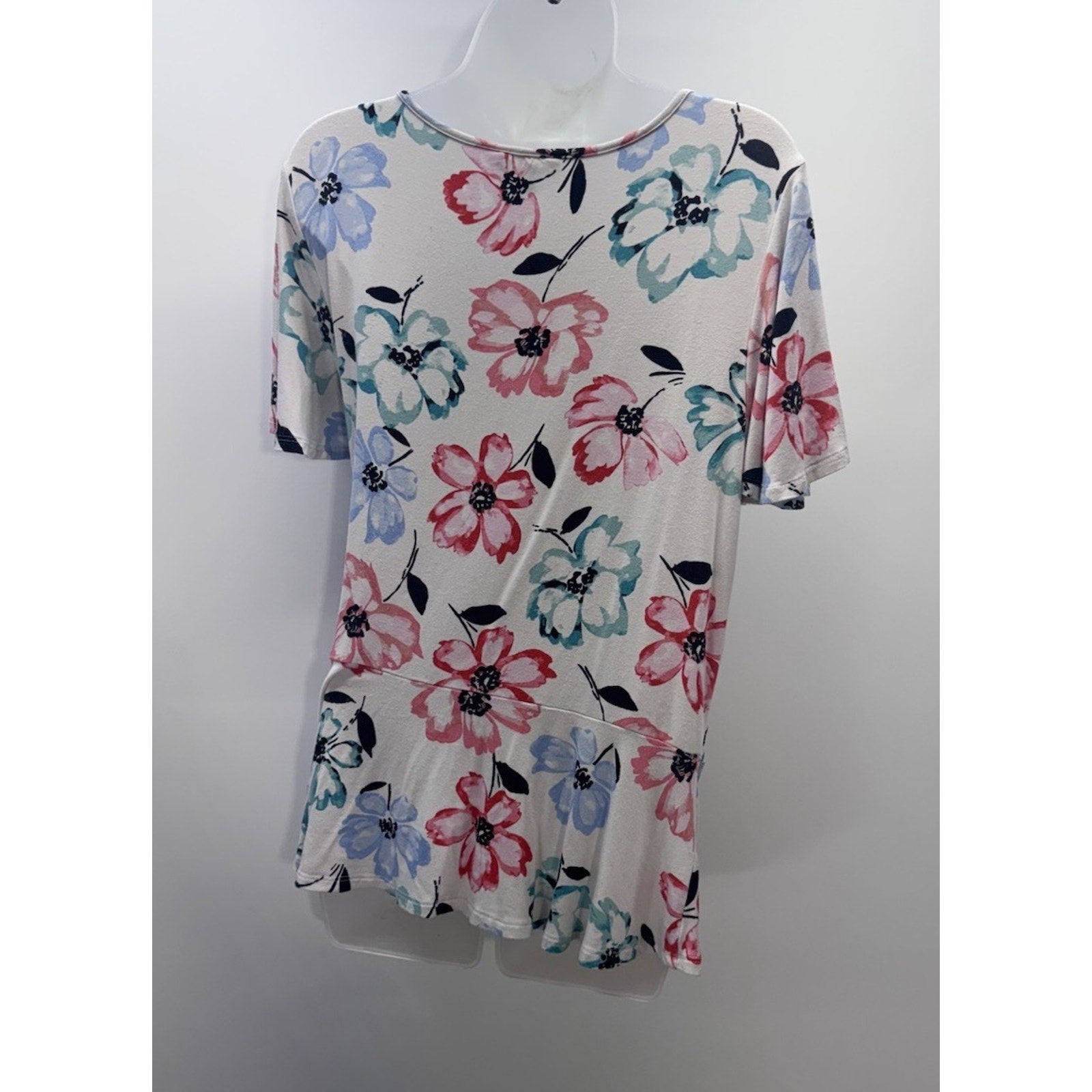 Como Blu White Floral Short Sleeve Blouse High Low Front Tied Women’s Size XXL
