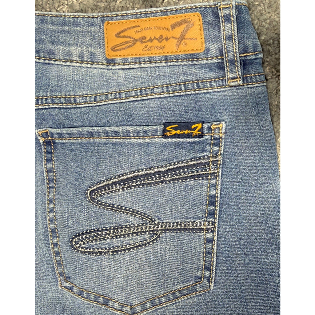 Seven7 Jeans Women's 12 Blue Denim Embroidered Skinny Crop Medium Wash Mid Rise